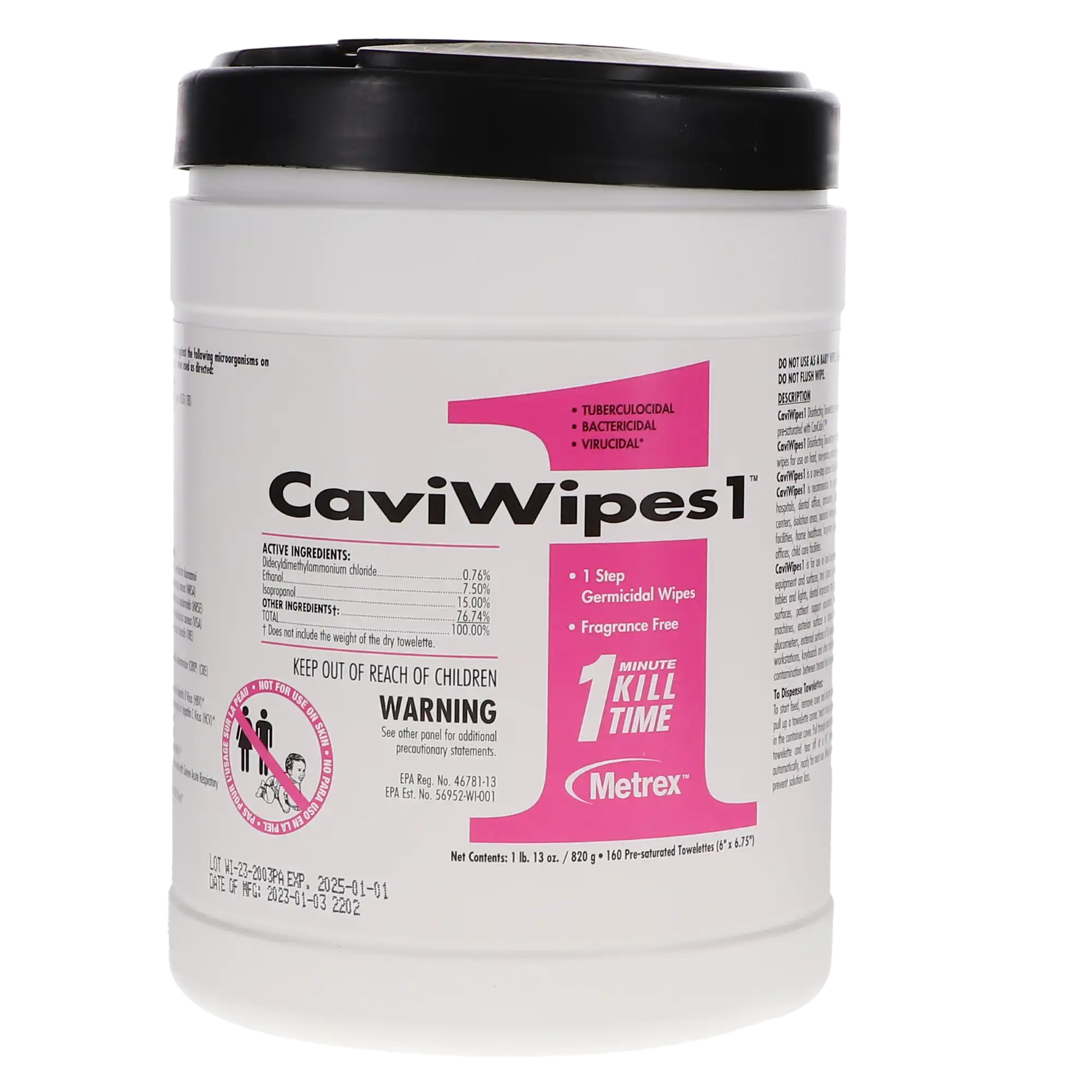 CaviWipes1 Disinfectant Towelettes, Large, 6" x 6.75", 160/Canister, EPA 46781-13 thumbnail 10