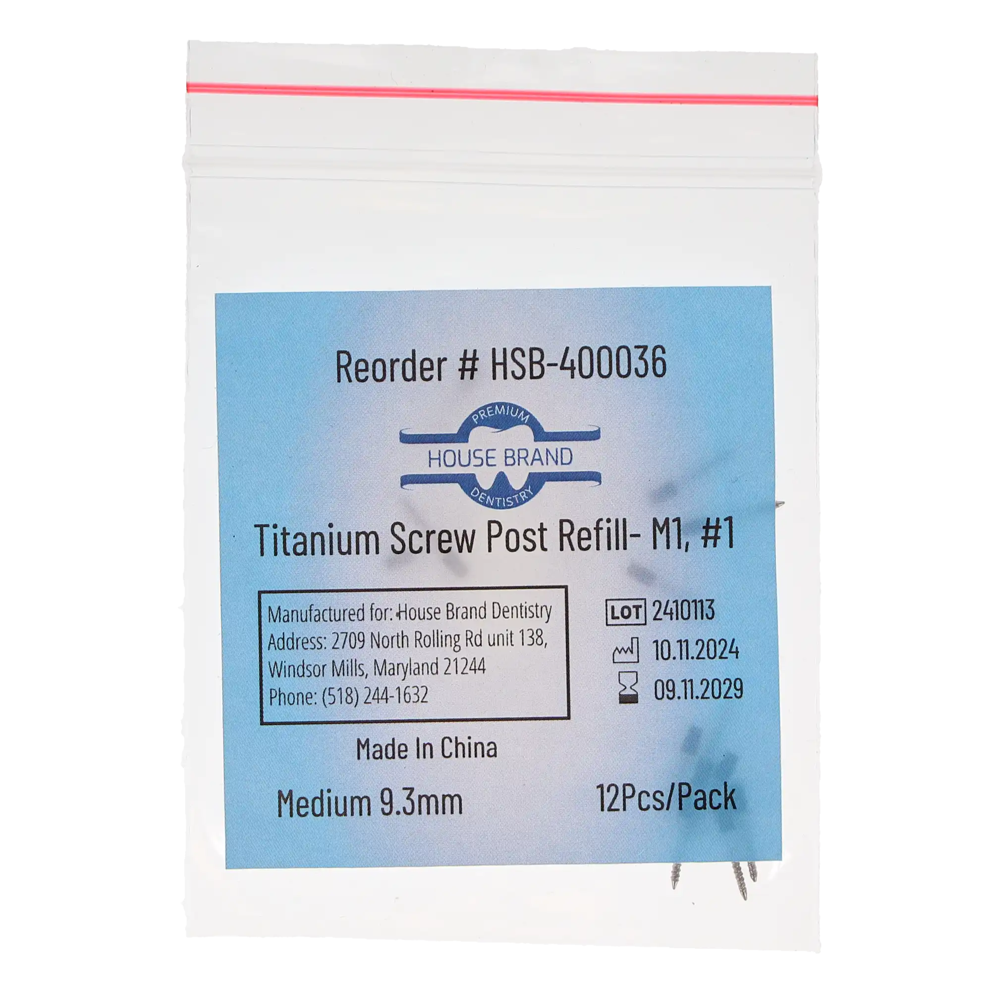 Titanium Screw Post Refill - M1, #1 Medium 9.3mm (12/Pk), 400036 thumbnail 3