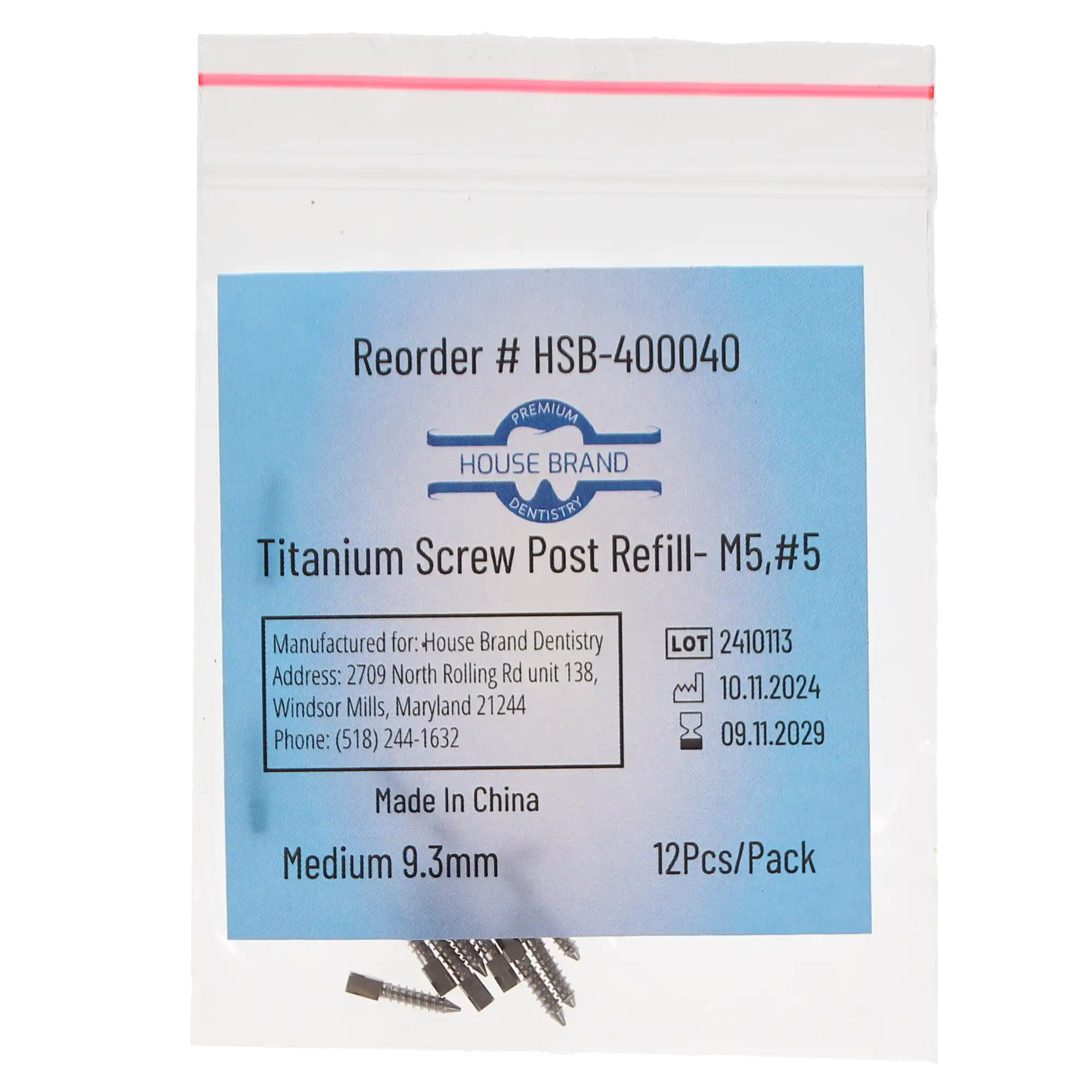 Titanium Screw Post Refill - M5, #5 Medium 9.3mm (12/Pk), 400040 thumbnail 3