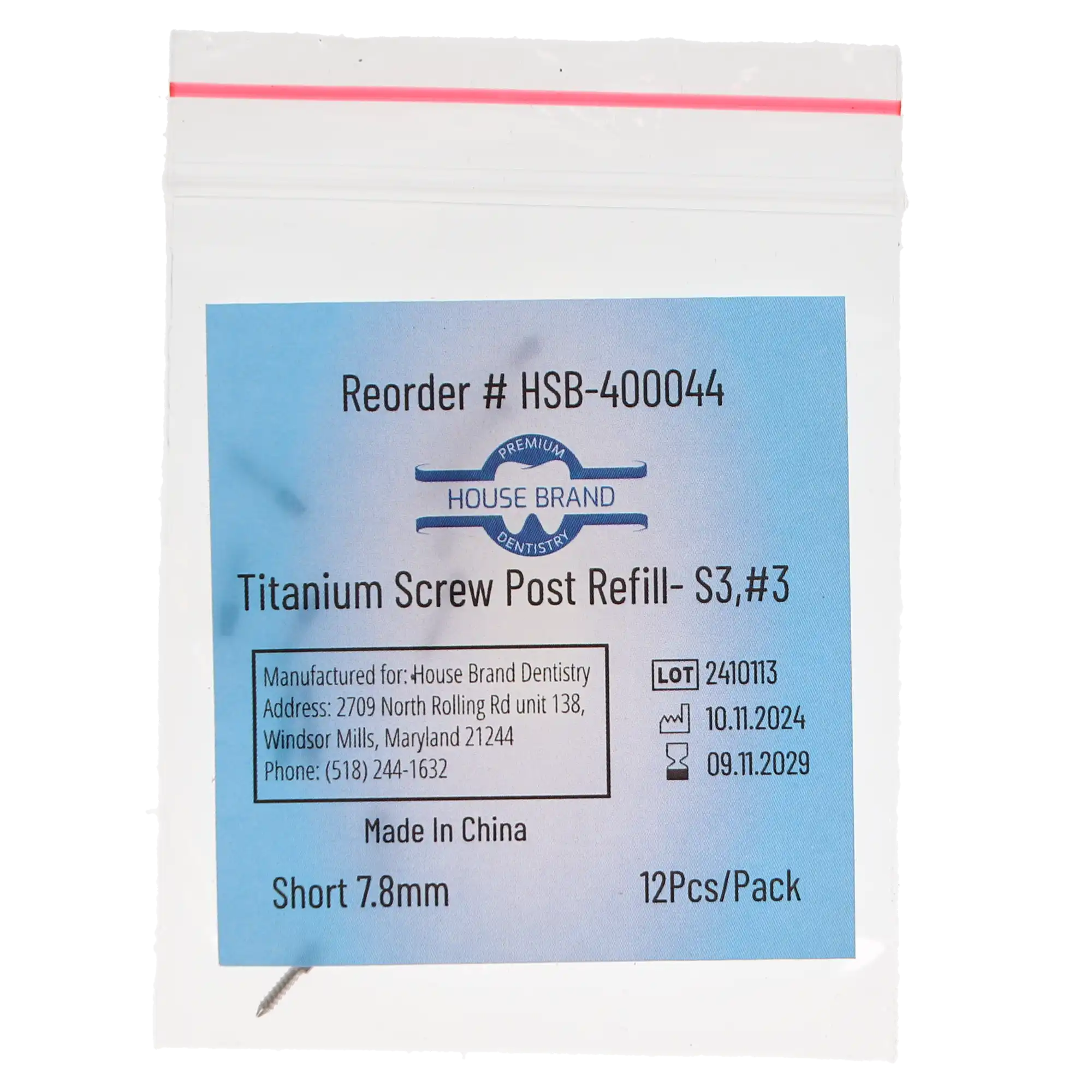 Titanium Screw Post Refill - S3, #3 Short 7.8mm (12/Pk), 400044 thumbnail 3