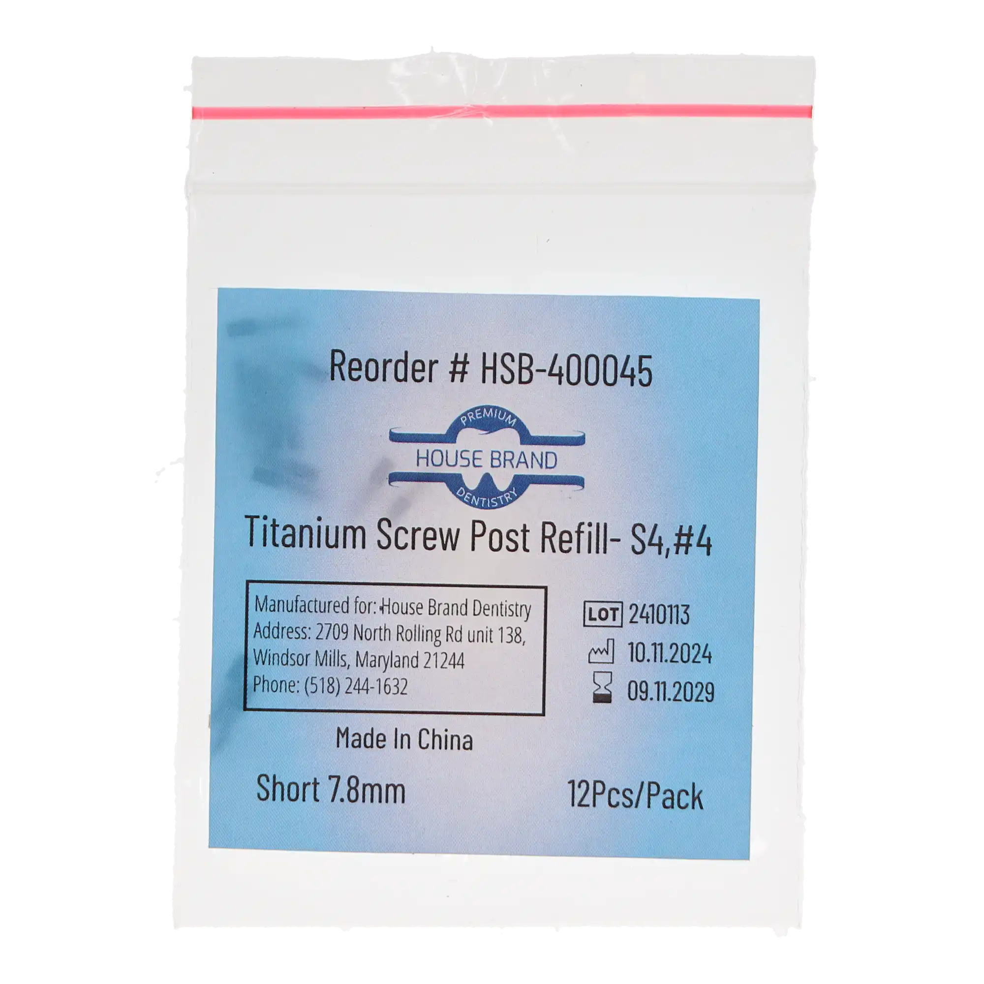House Brand Dentistry Titanium Screw Post Refill, S4, #4 Short, 7.8 mm, 12/Pk, 400045 thumbnail 3