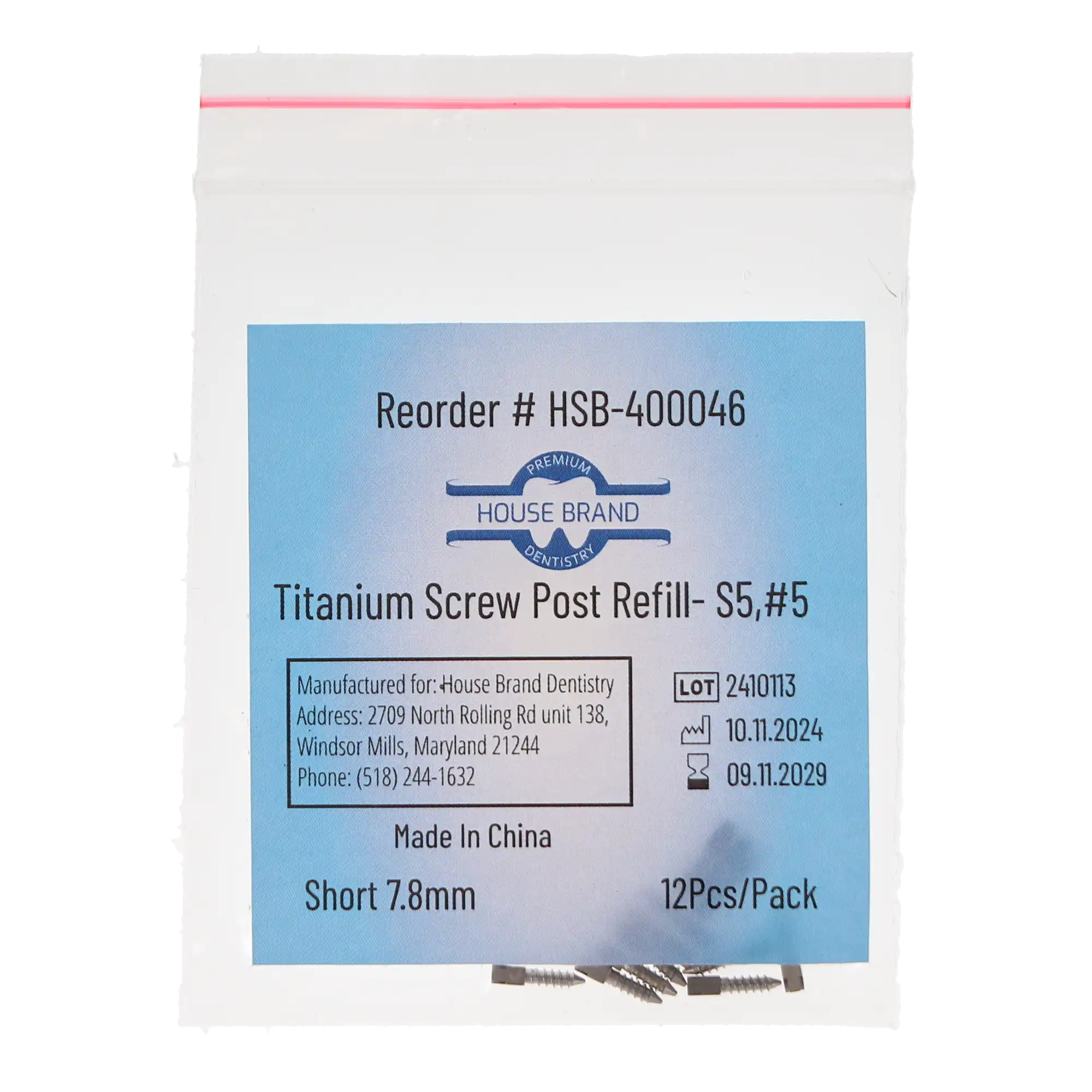 House Brand Dentistry Titanium Screw Post Refill, S5 #5 Short 7.8mm, 12/Pk, 400046 thumbnail 3