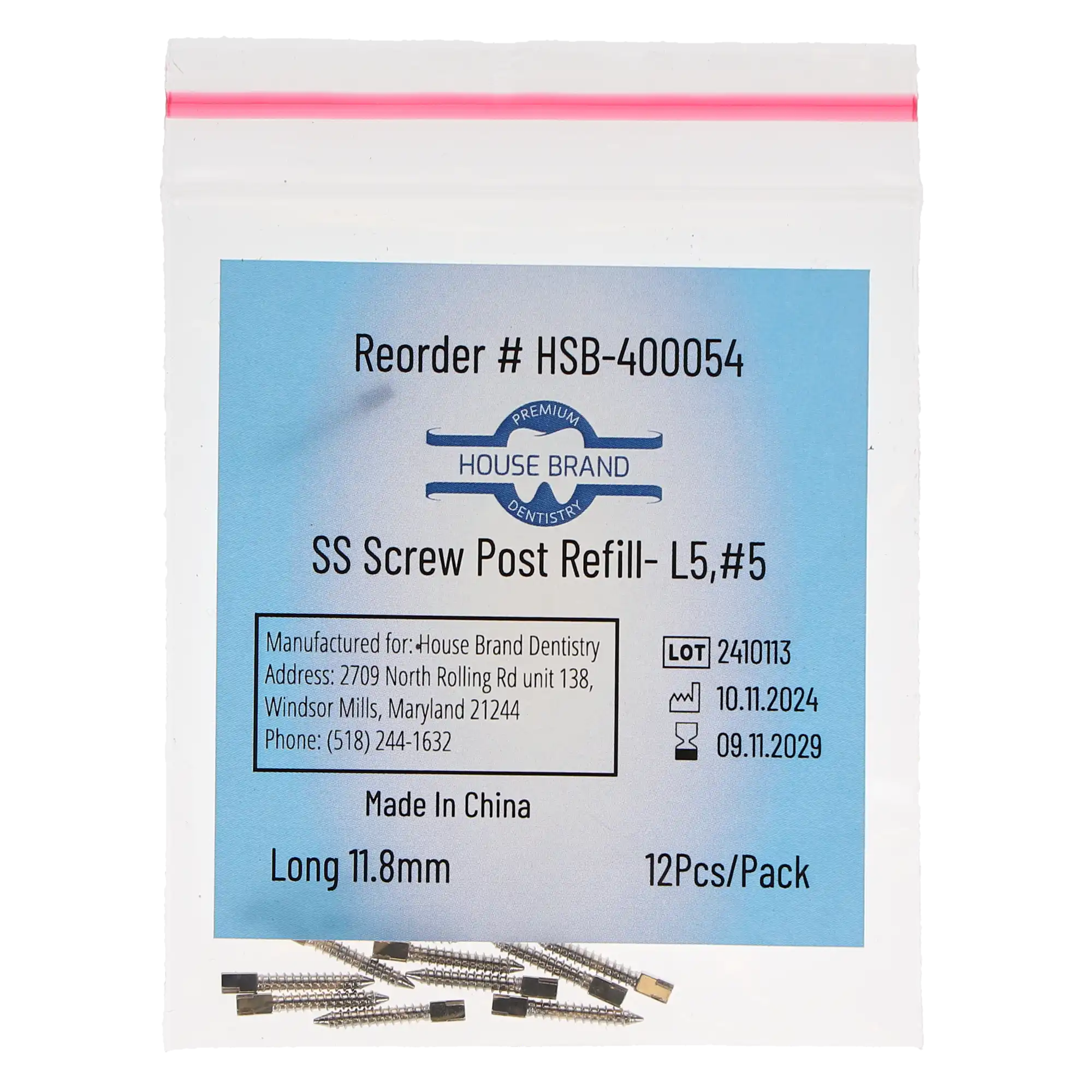 House Brand Dentistry Stainless-Steel Screw Post Refill, L5 #5 Long 11.8mm, 12/Pk, 400054 thumbnail 3