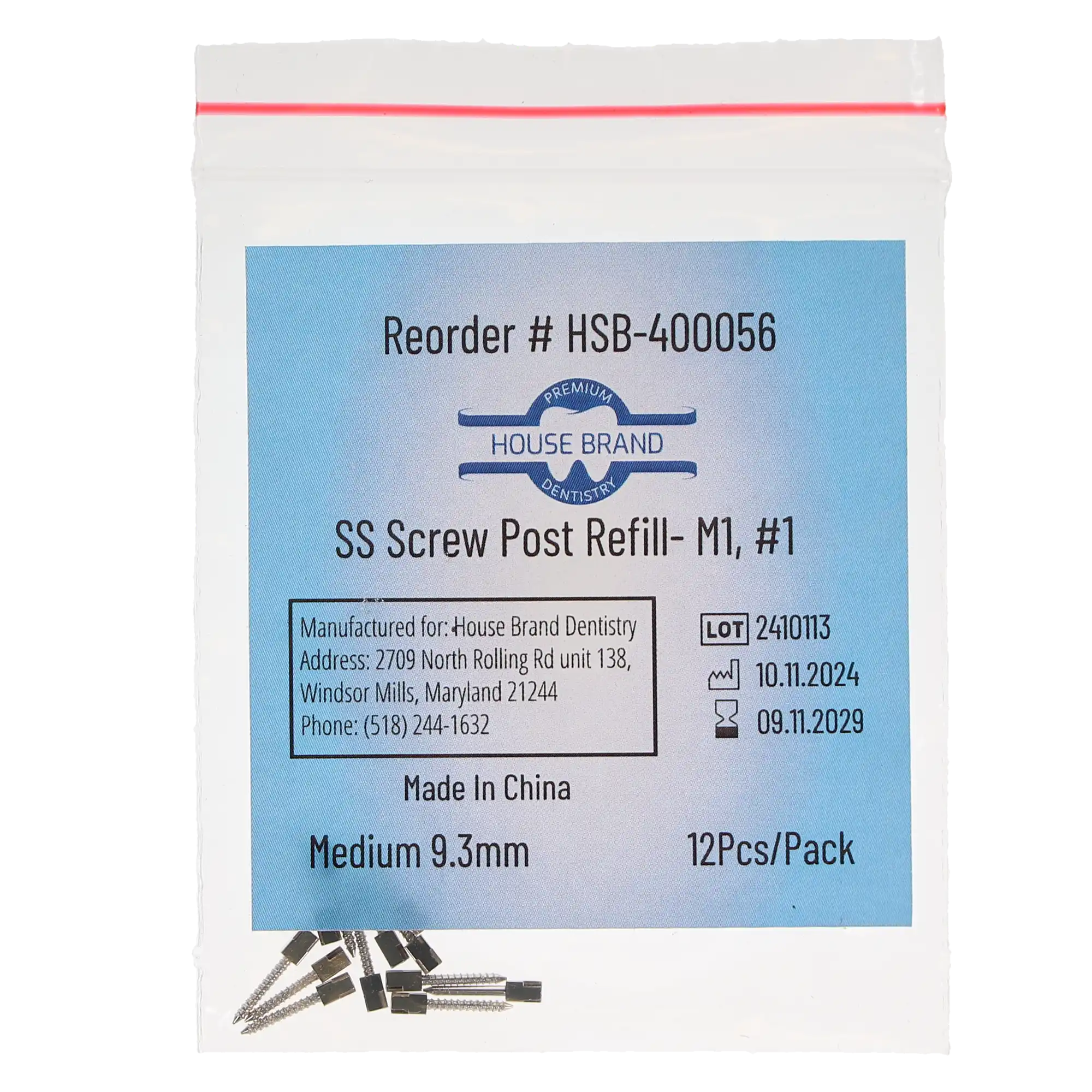 House Brand Dentistry Stainless-Steel Screw Post Refill, M1 #1 Medium 9.3mm, 12/Pk, 400056 thumbnail 3