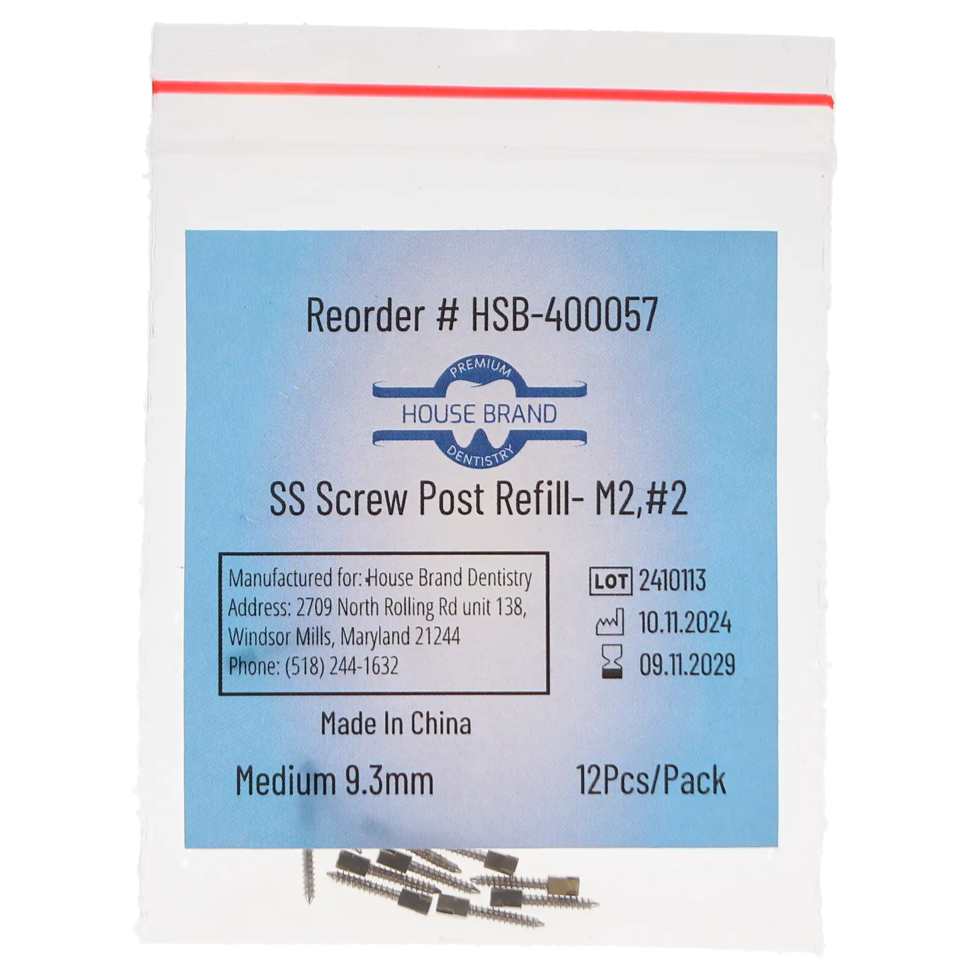 House Brand Dentistry Stainless-Steel Screw Post Refill, M2 #2 Medium 9.3mm, 12/Pk, 400057 thumbnail 3