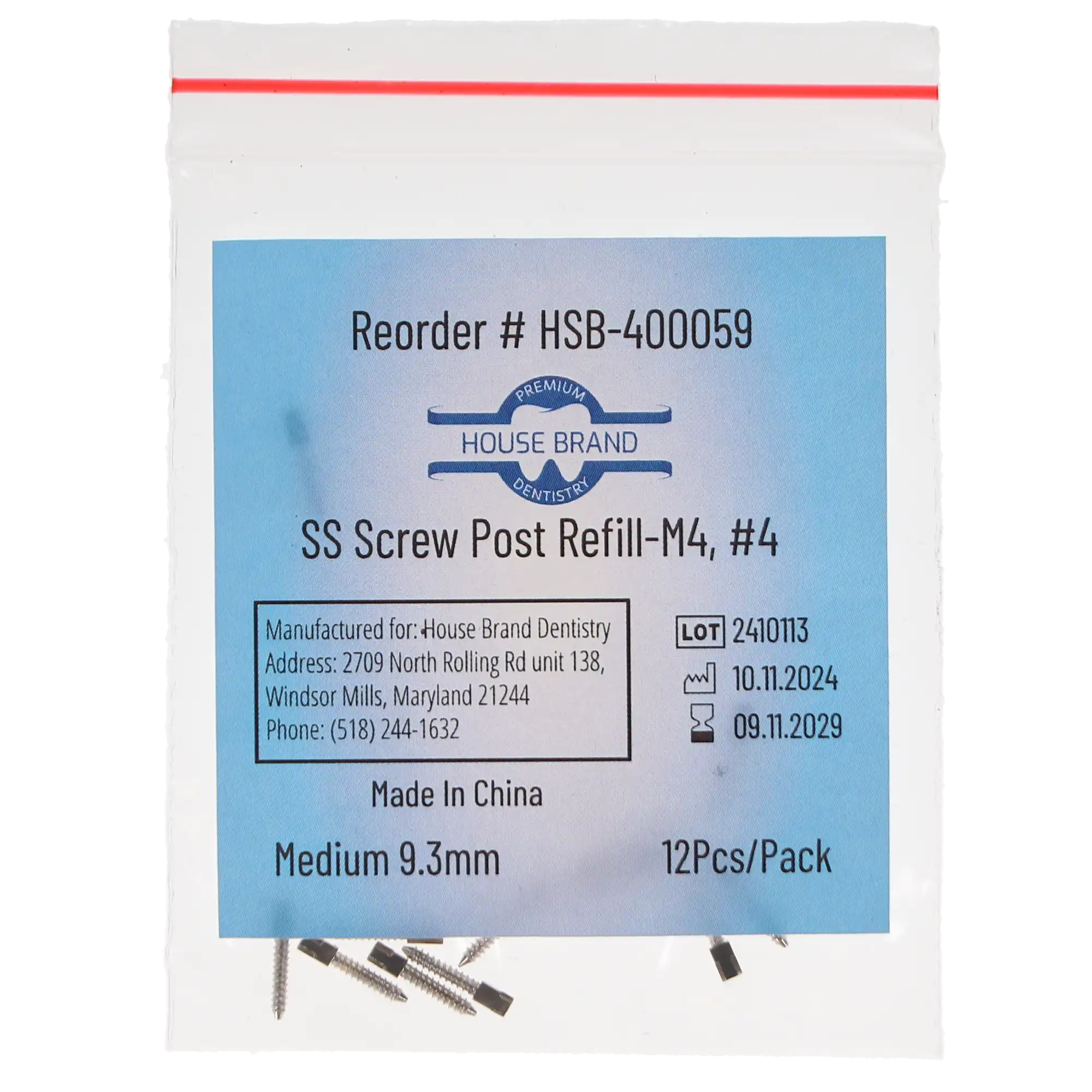 House Brand Dentistry Stainless-Steel Screw Post Refill, M4 #4 Medium 9.3mm, 12/Pk, 400059 thumbnail 3