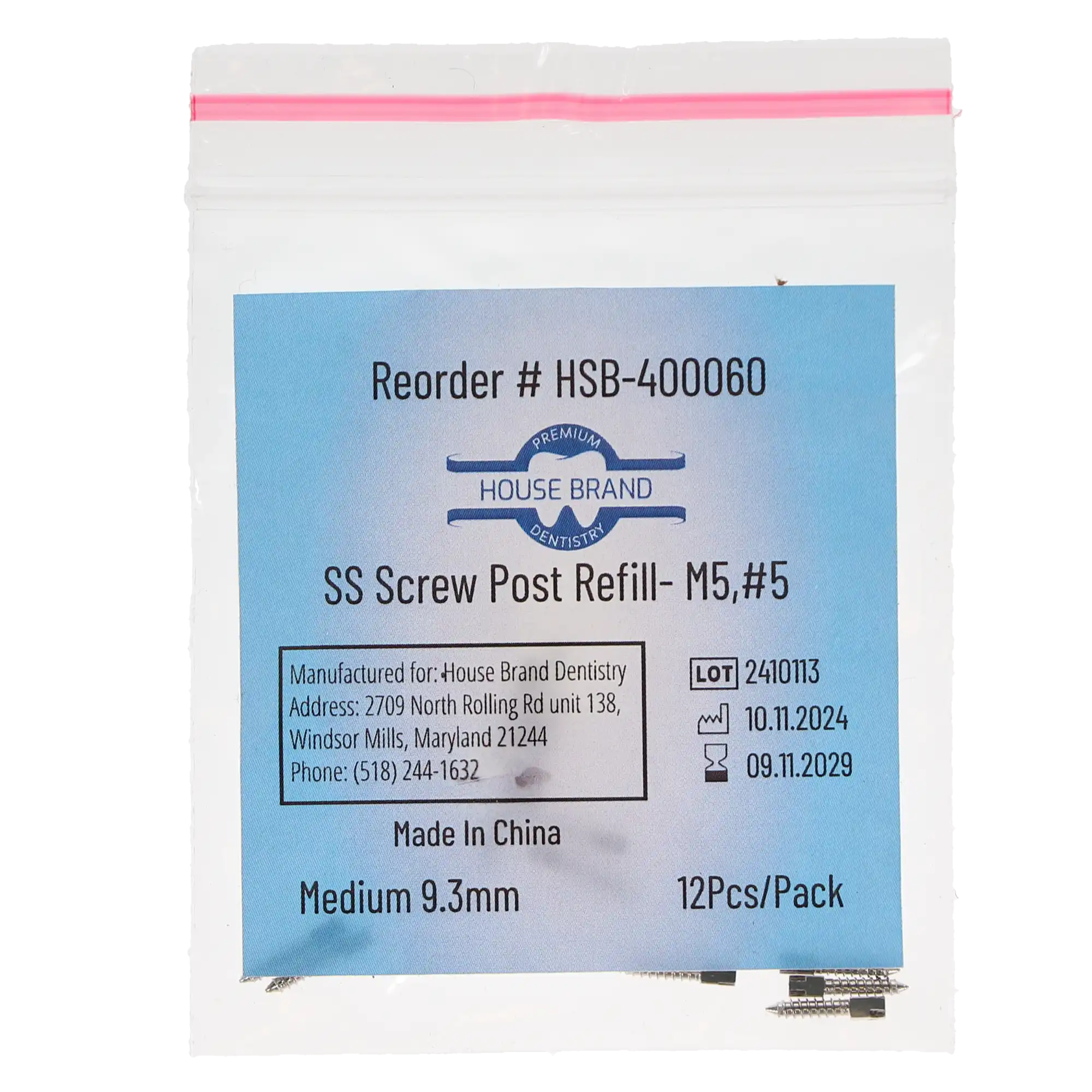 House Brand Dentistry Stainless-Steel Screw Post Refill, M5 #5 Medium, 9.3mm, 12/Pk, 400060 thumbnail 3