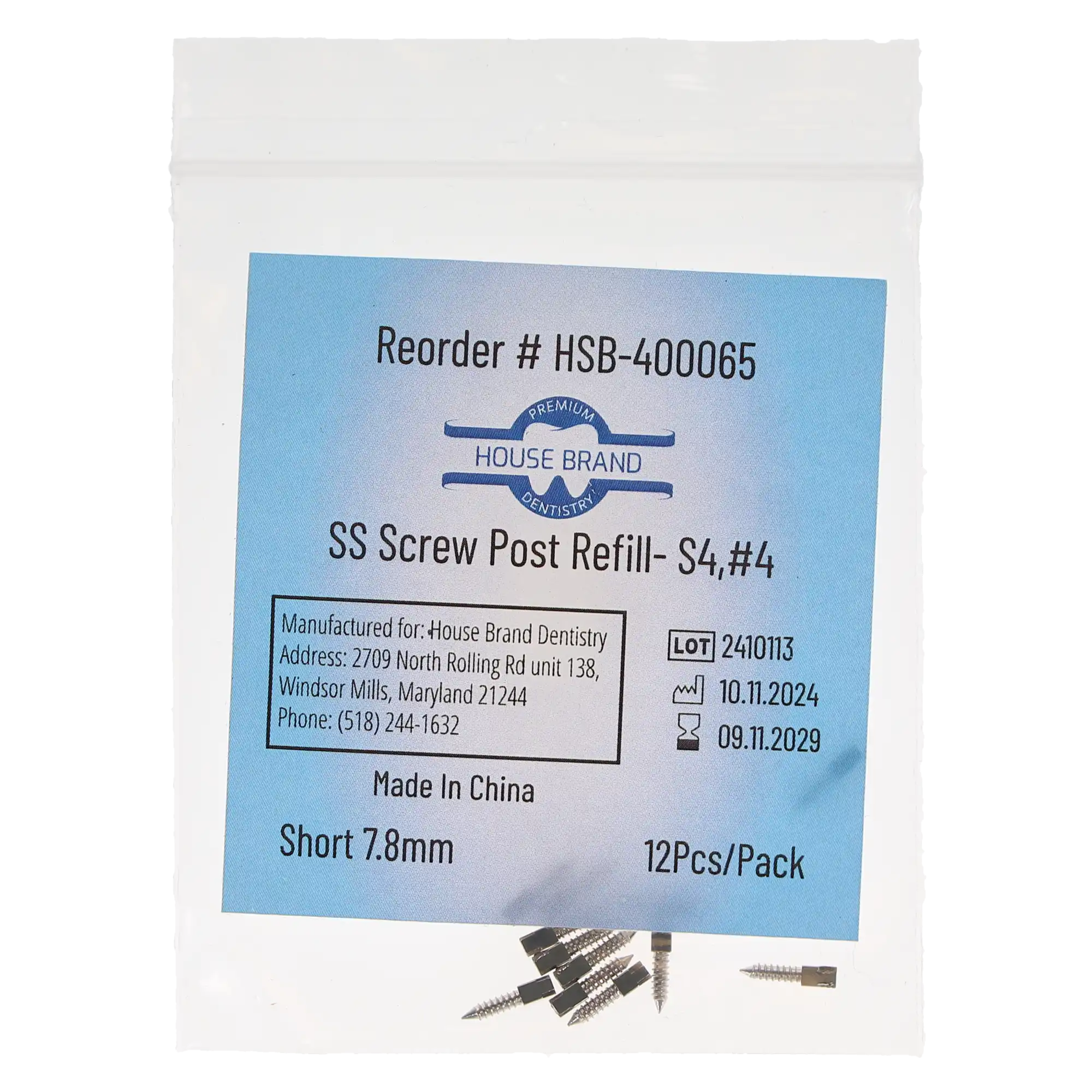 House Brand Dentistry Stainless-Steel Screw Post Refill, S4 #4 Short 7.8mm, 12/Pk, 400065 thumbnail 3