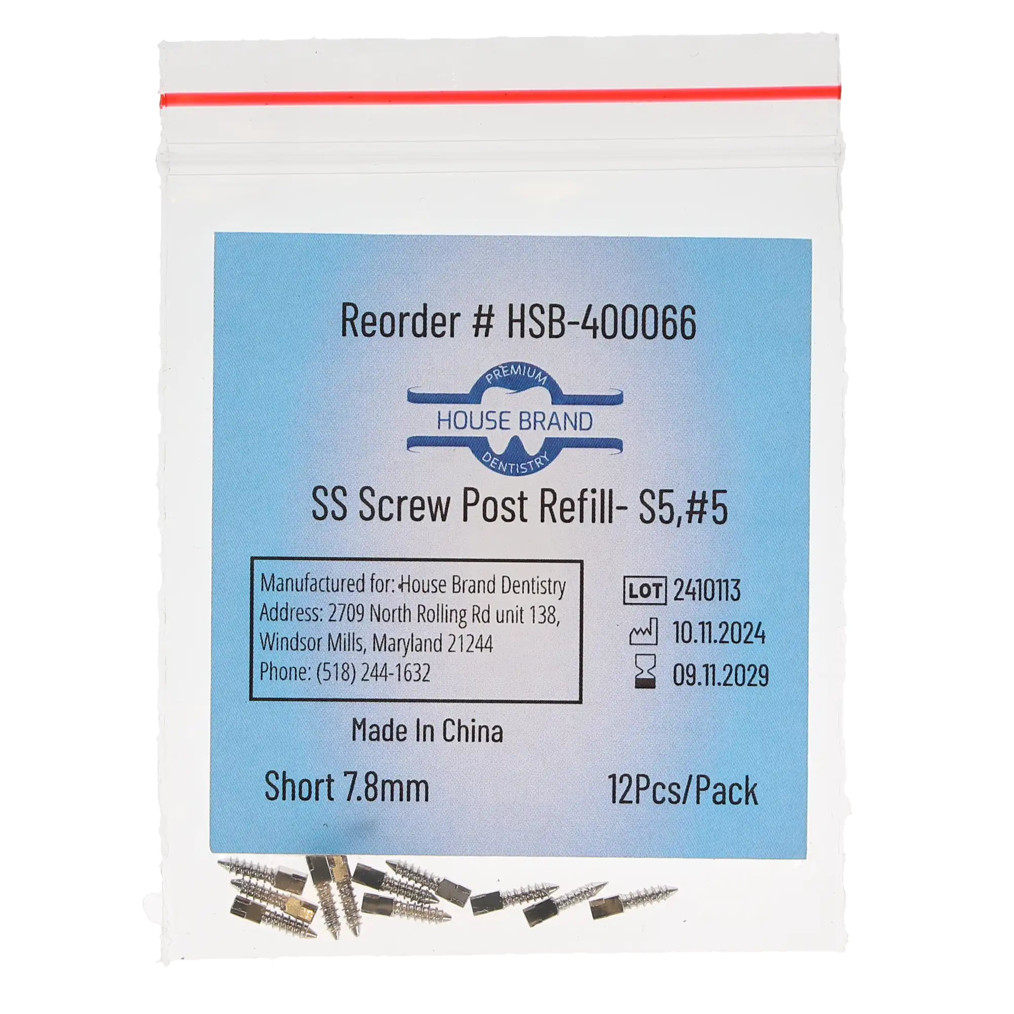 House Brand Dentistry Stainless-Steel Screw Post Refill, S5 #5 Short 7.8mm, 12/Pk, 400066 thumbnail 3