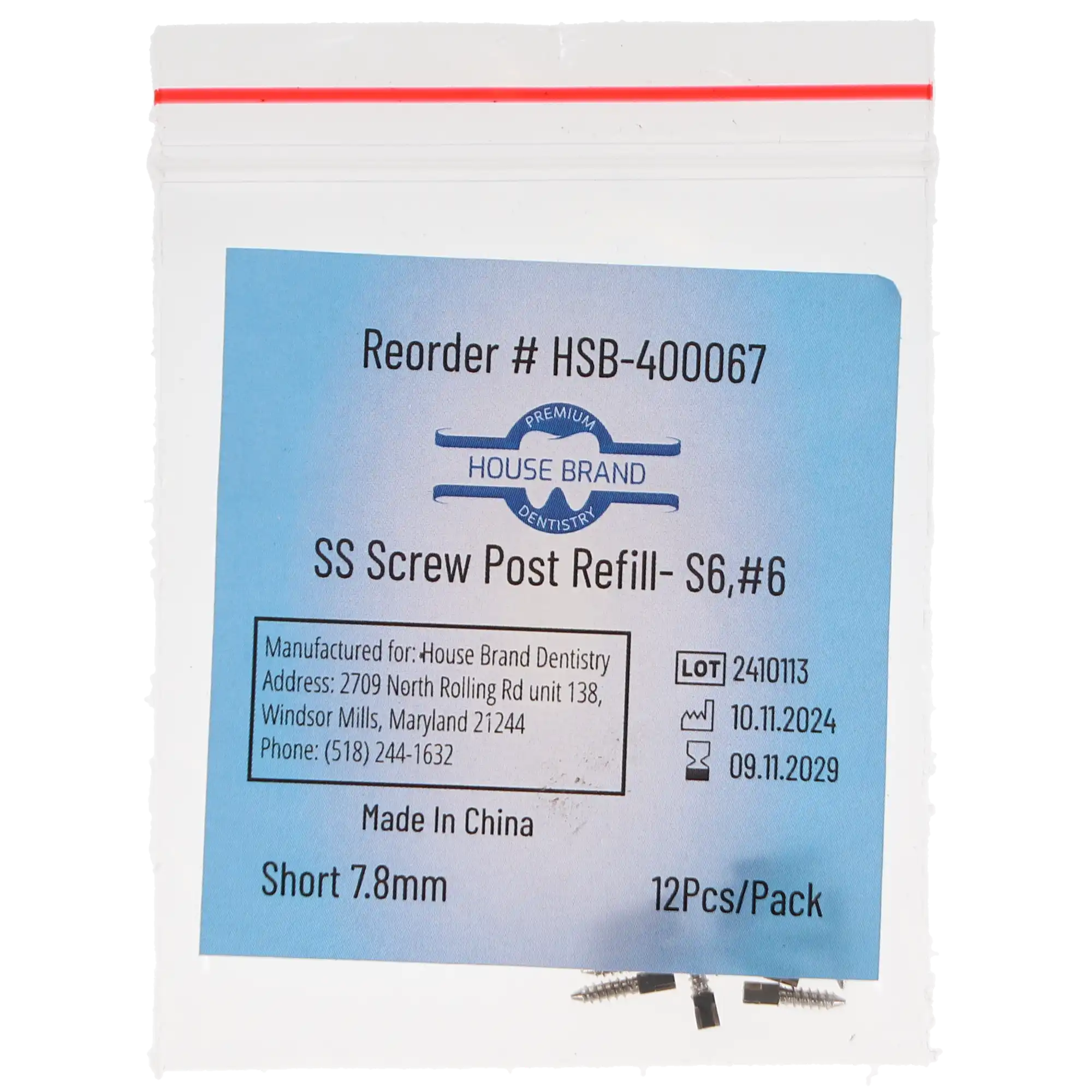 House Brand Dentistry Stainless-Steel Screw Post Refill, S6 #6 Short 7.8mm, 12/Pk, 400067 thumbnail 3