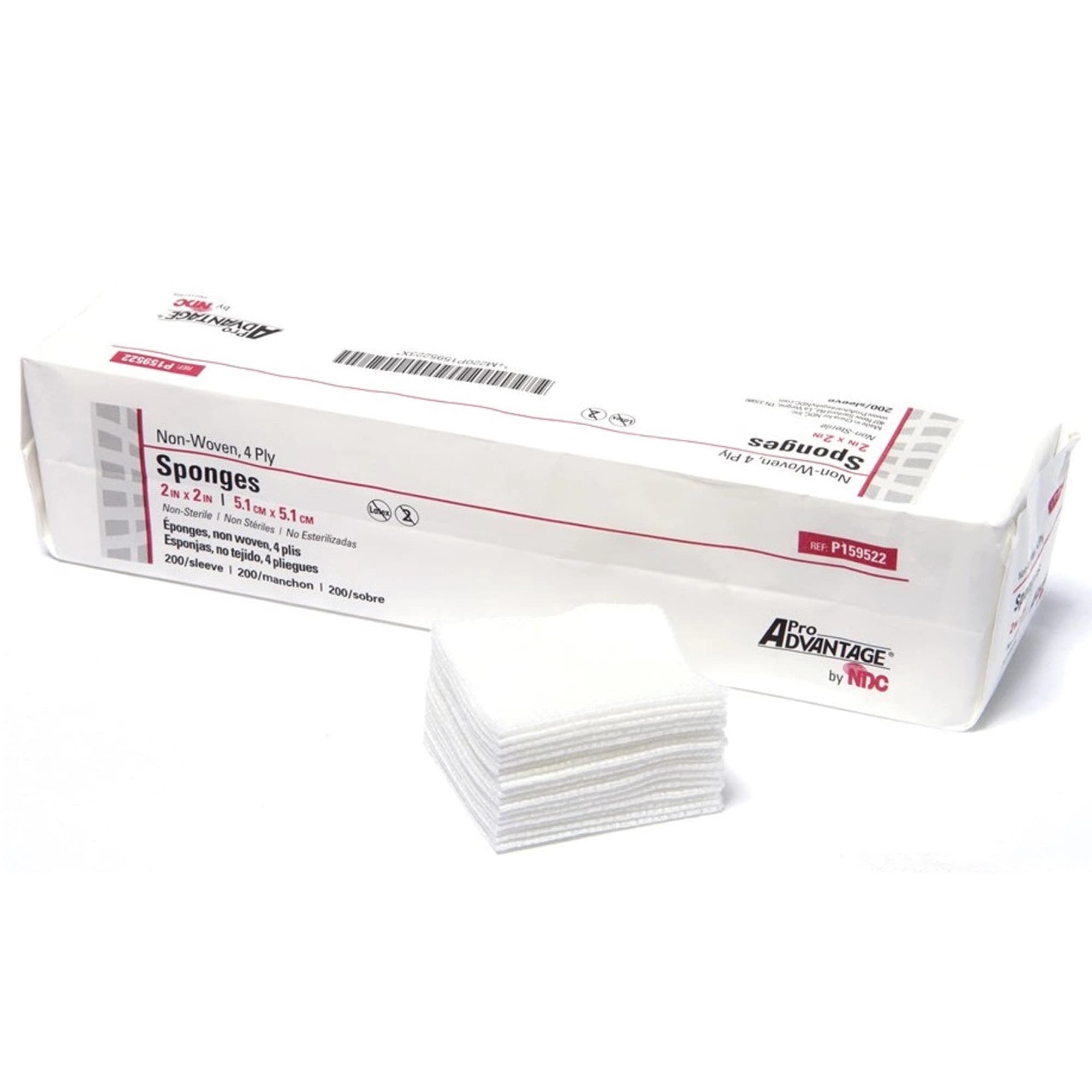 Pro Advantage 2" x 2" 4-Ply Non-Sterile Non-Woven Gauze Sponge, Case of 4000, P159522 - 2' x 2' 4 Ply Non-Sterile, Non-Woven Gauze Sponge, case of 4000, P159522 - Image 1