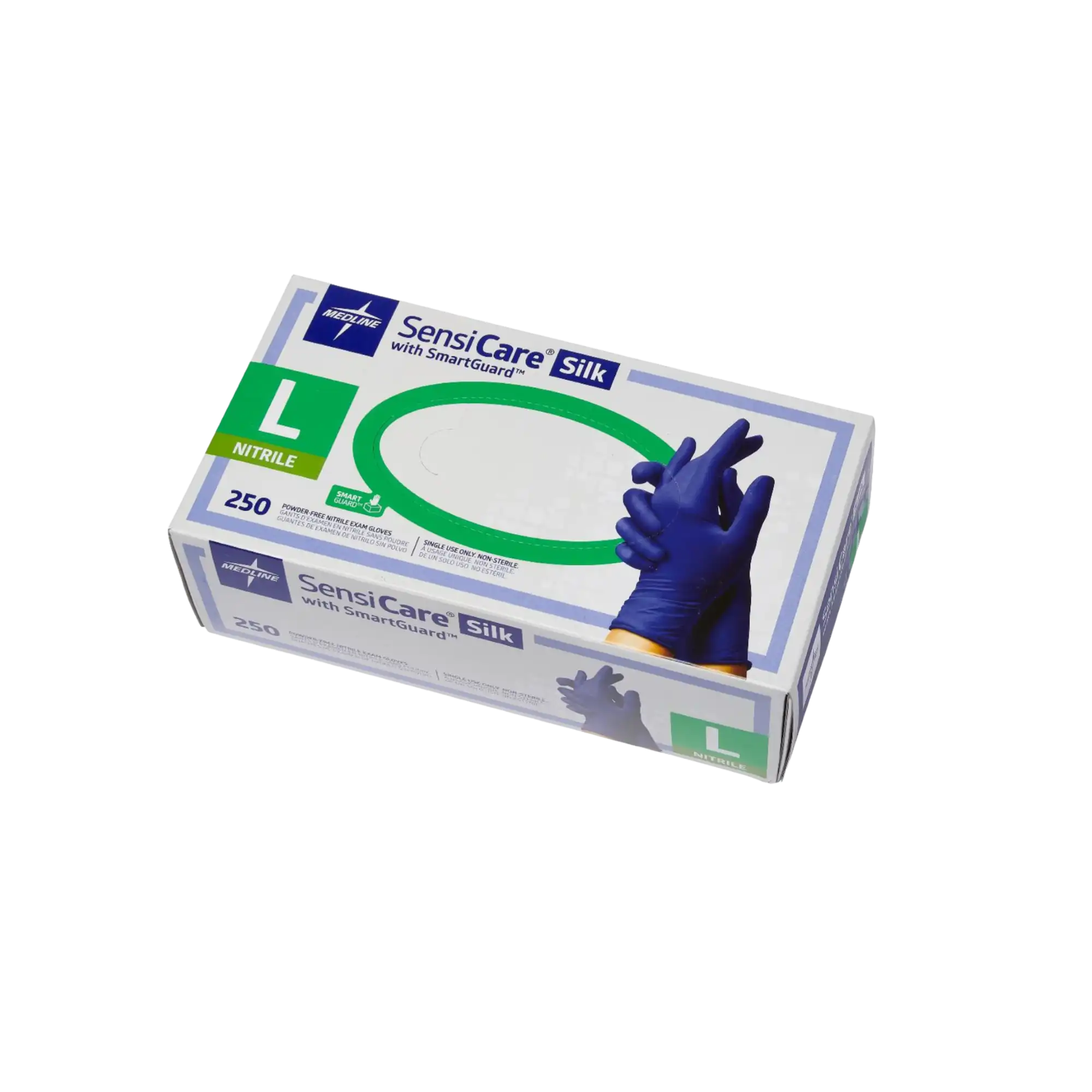 Medline SensiCare Silk Nitrile Exam Gloves, Large, Powder-Free, Fingertip-Textured, Dark Blue, Non-Sterile, 250/Box, MDS2586H - Sensicare Silk Nitrile Exam Gloves, Large 250/box Powder-Free Fingertip-Textured Dark Blue, MDS2586H - Image 1