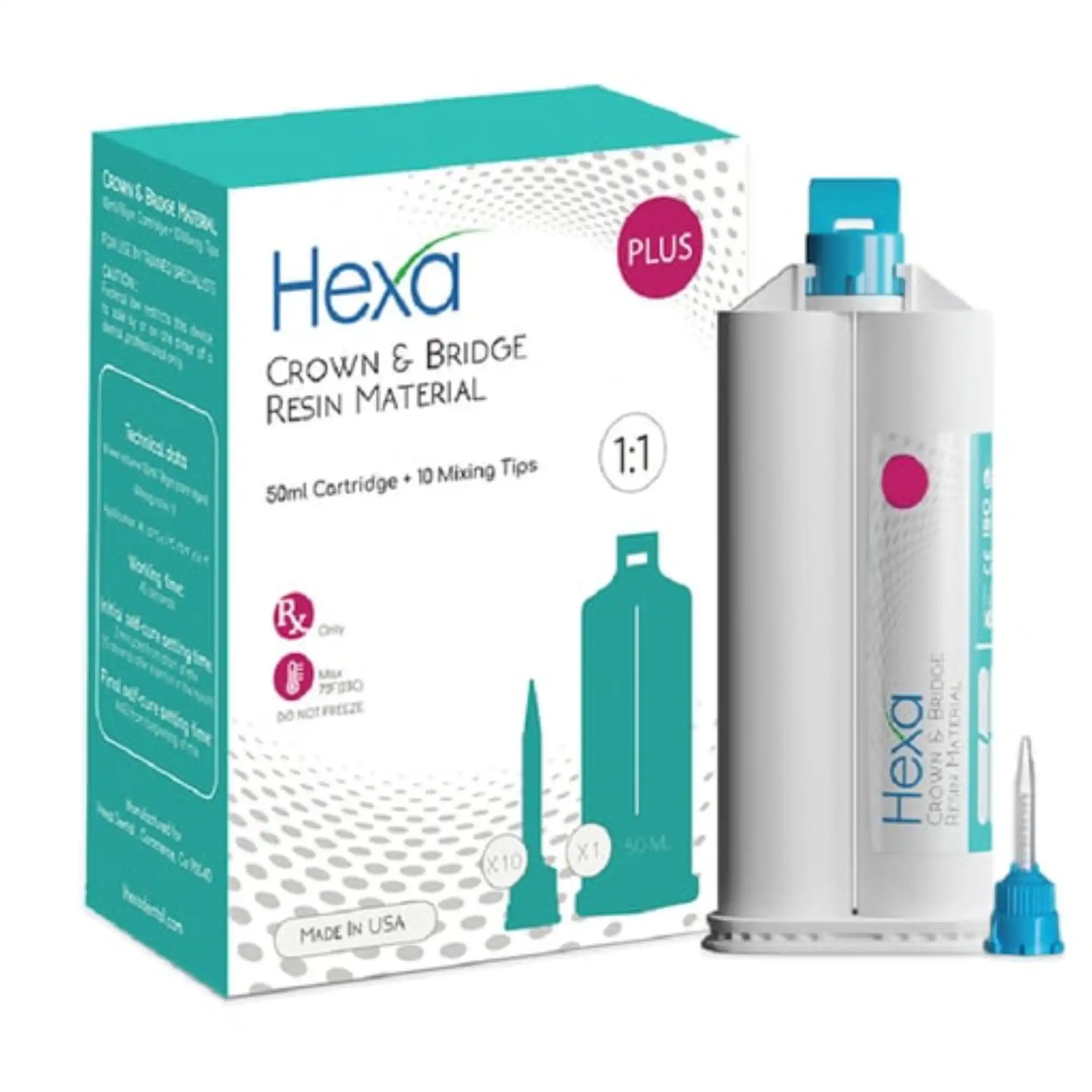 Hexa Temp Crown & Bridge Resin Material, Self Cure 1:1 Ratio, Shade A2, 50 ml (76 g) Cartridge with 10 Mixing Tips, HT-2002 - Hexa Temp Crown & Bridge Resin Material Self Cure 1:1 Ratio Shade A2 1X 50 Ml 76 G Cartridge, HT-2002 - Image 1