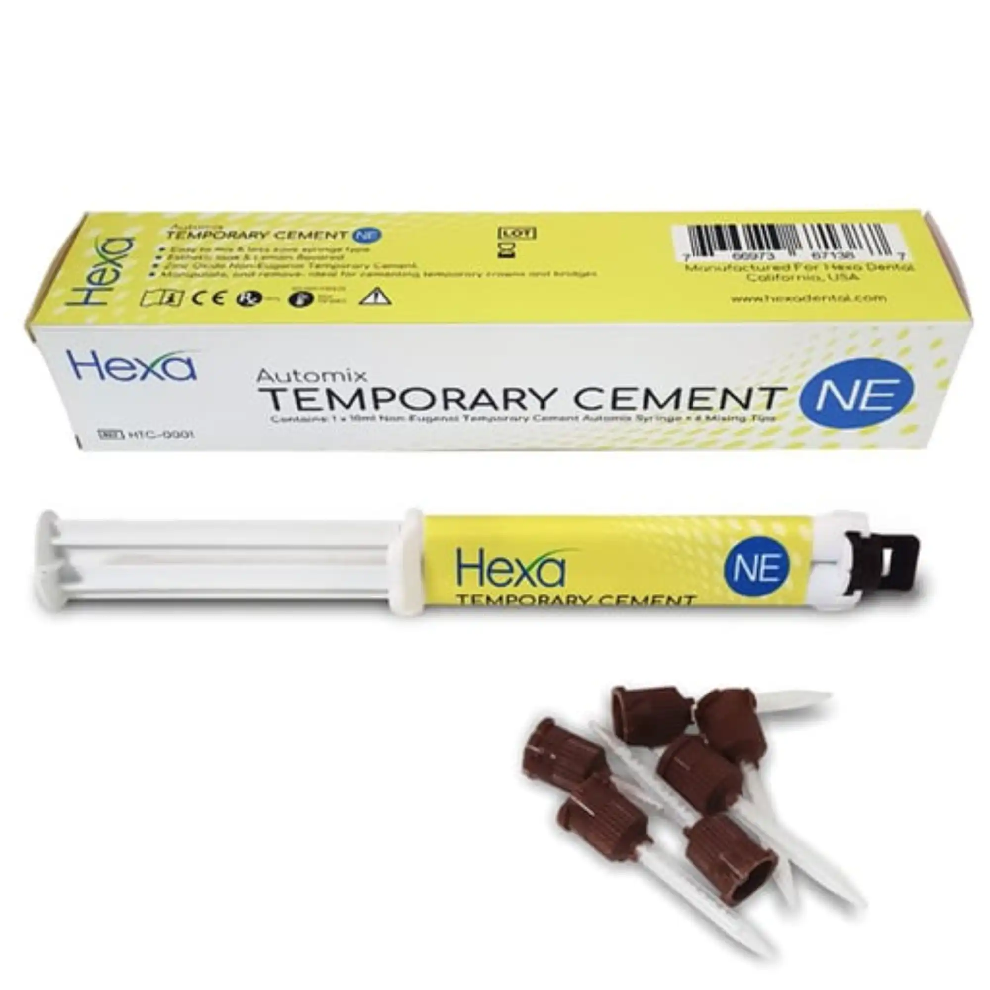 Hexa Non-Eugenol Temporary Cement, Automix Syringe, 10 mL with 6 Mixing Tips, HTC-0001 - Hexa Non Eugenol Temporary Cement 10 Ml Automix syr With 6 Mixing Tips. Zinc Oxide Ideal, HTC-0001 - Image 1