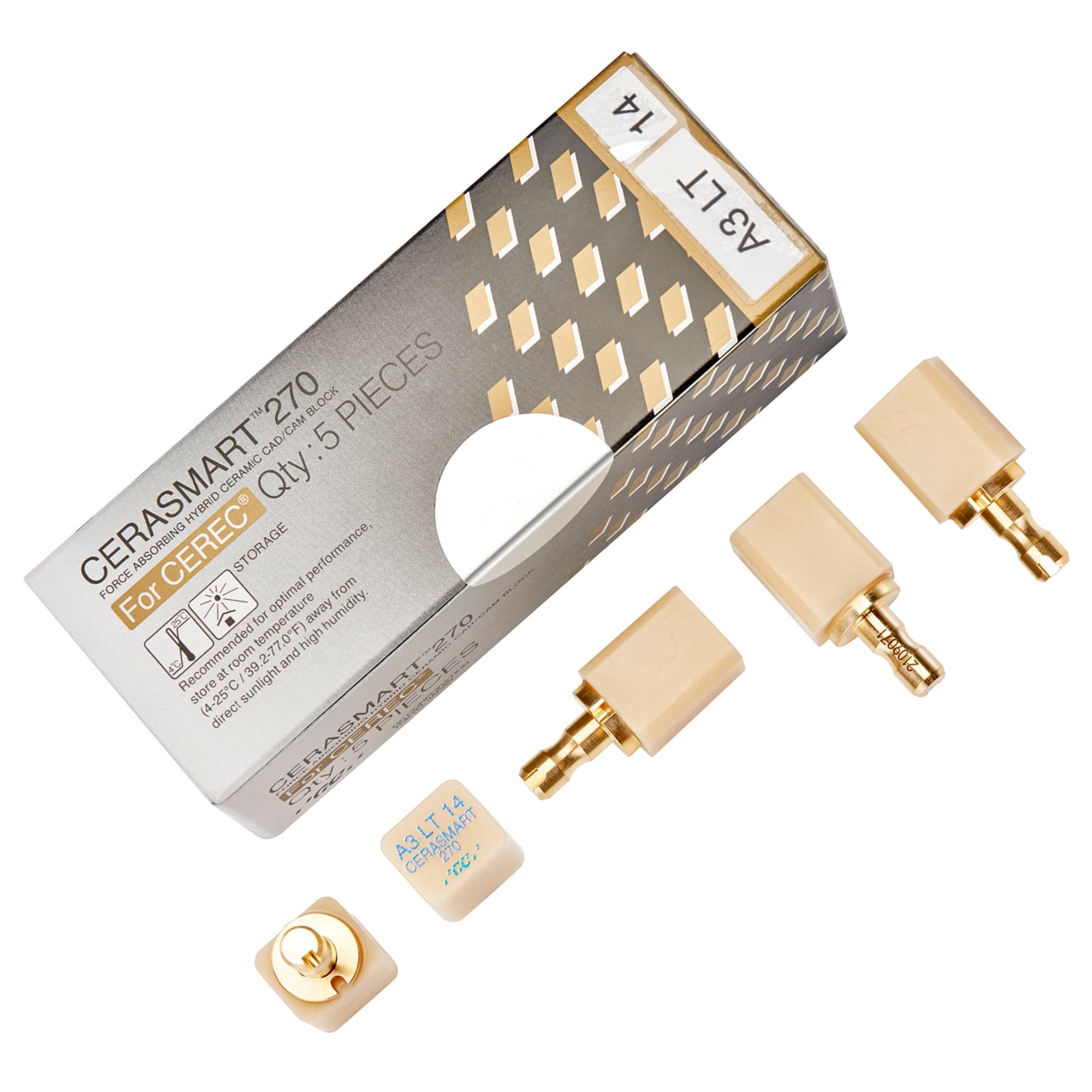 GC America Cerasmart 14 Universal Hybrid Nano Ceramic CAD/CAM Block, A3, Low Translucency, 18 x 14 x 12 mm, 5/Pkg, 008671 thumbnail 2