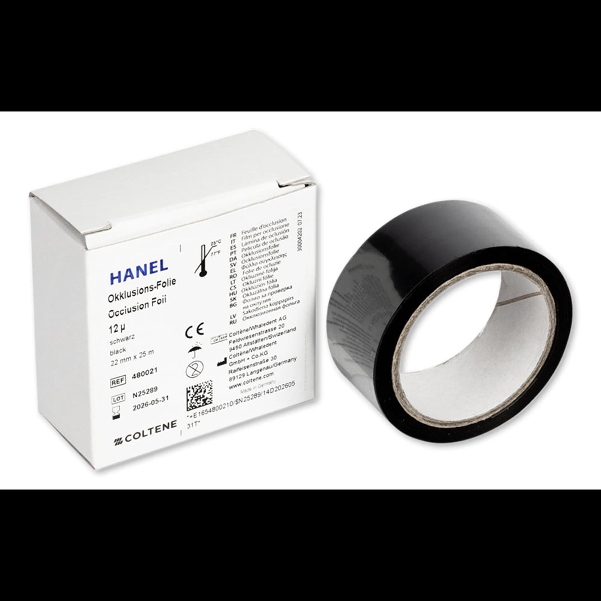 Coltene Hanel Occlusion Foil, 12 Micron, One-Sided Black, 22 mm x 25 m Roll - Coltene - Hanel Occlusion Foil 12? 1Sided Black 22Mm, 25 M - Image 1