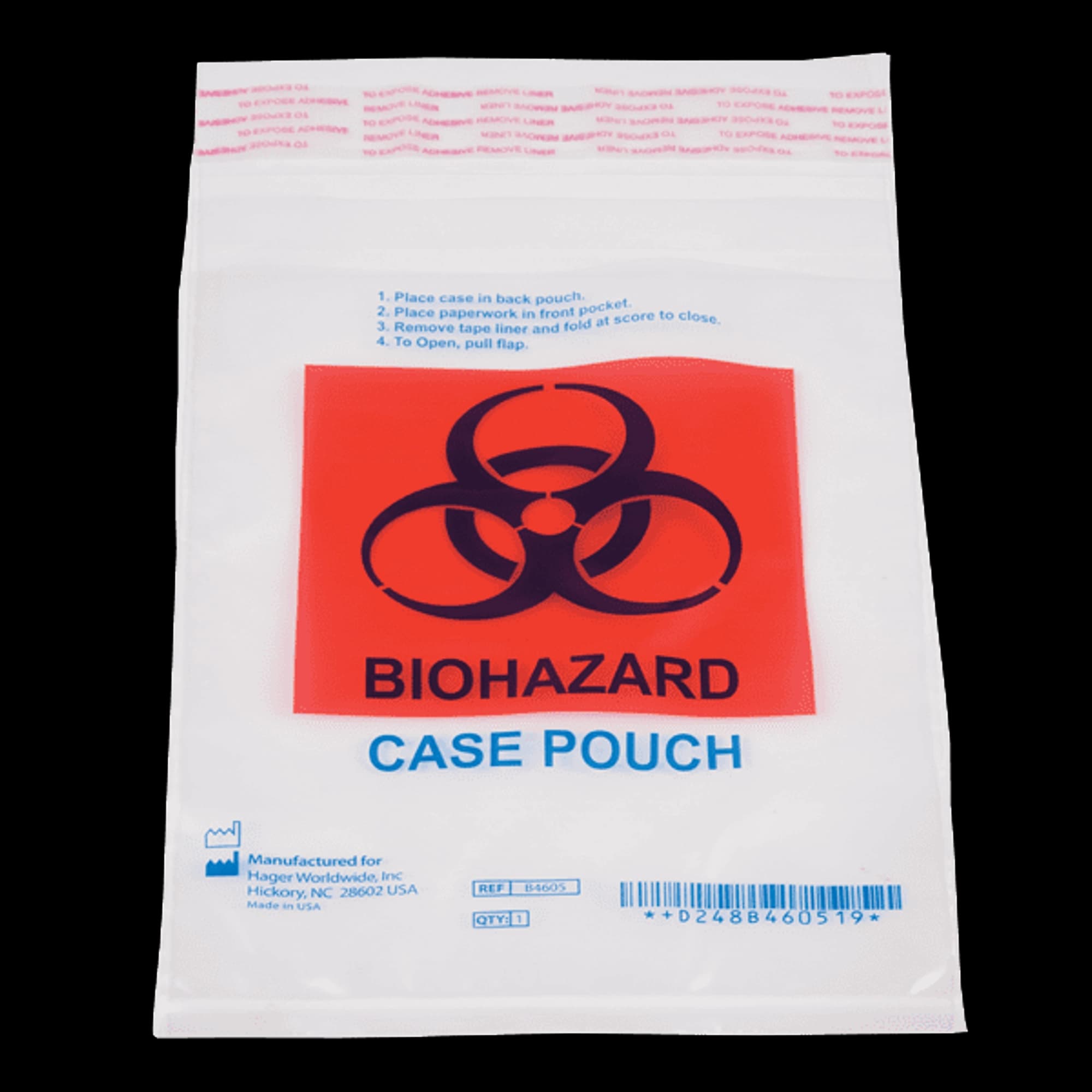 Hager Worldwide Biohazardous Lab Case Shipping Pouch, 6" x 9", with Paperwork Compartment, 100/Box, B4605 - Hager - Bio Hazardous Pouch 100Pk - Image 1