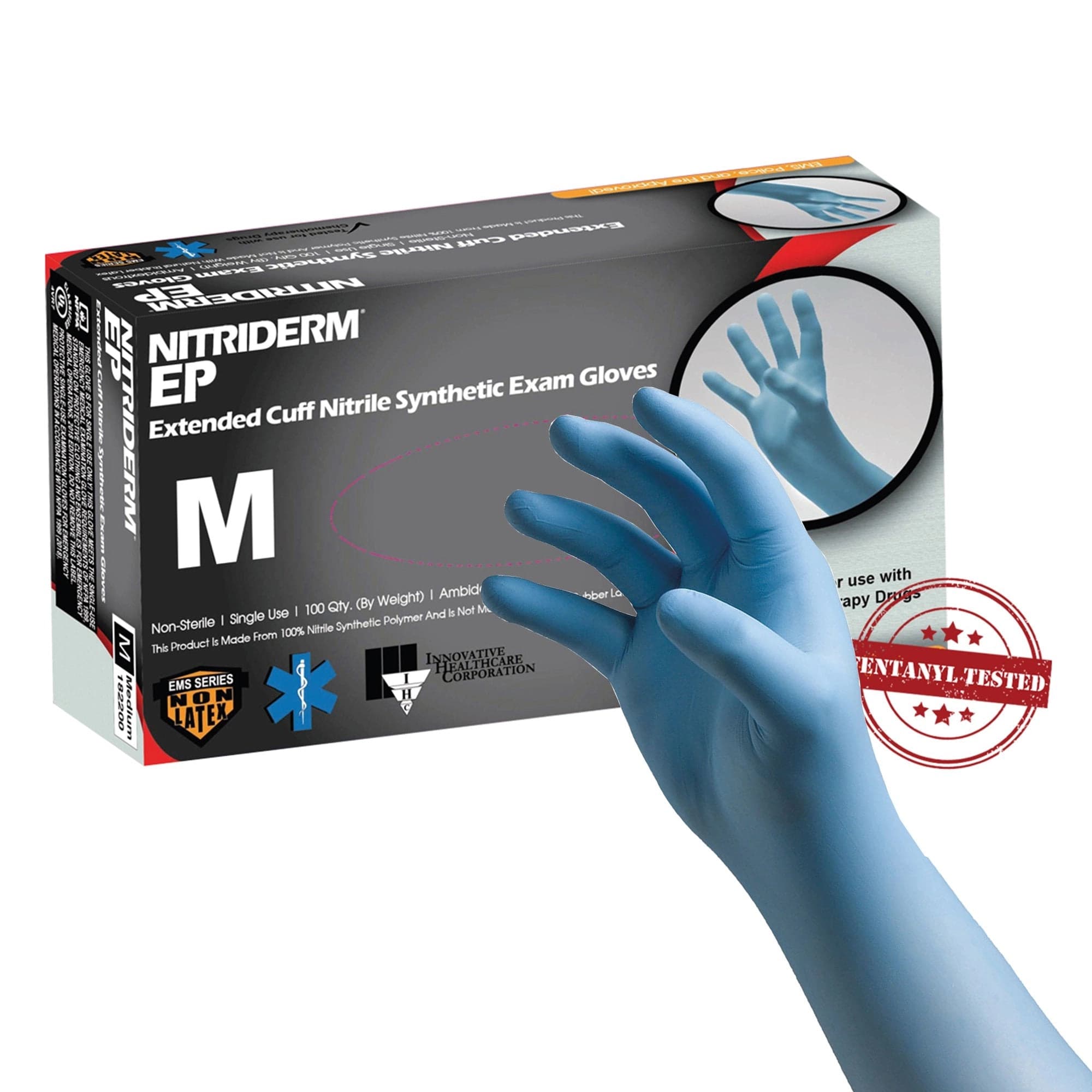 Innovative Healthcare NitriDerm EP Nitrile Exam Gloves, Medium, Powder-Free, Non-Sterile, Blue, 100/Box thumbnail 2