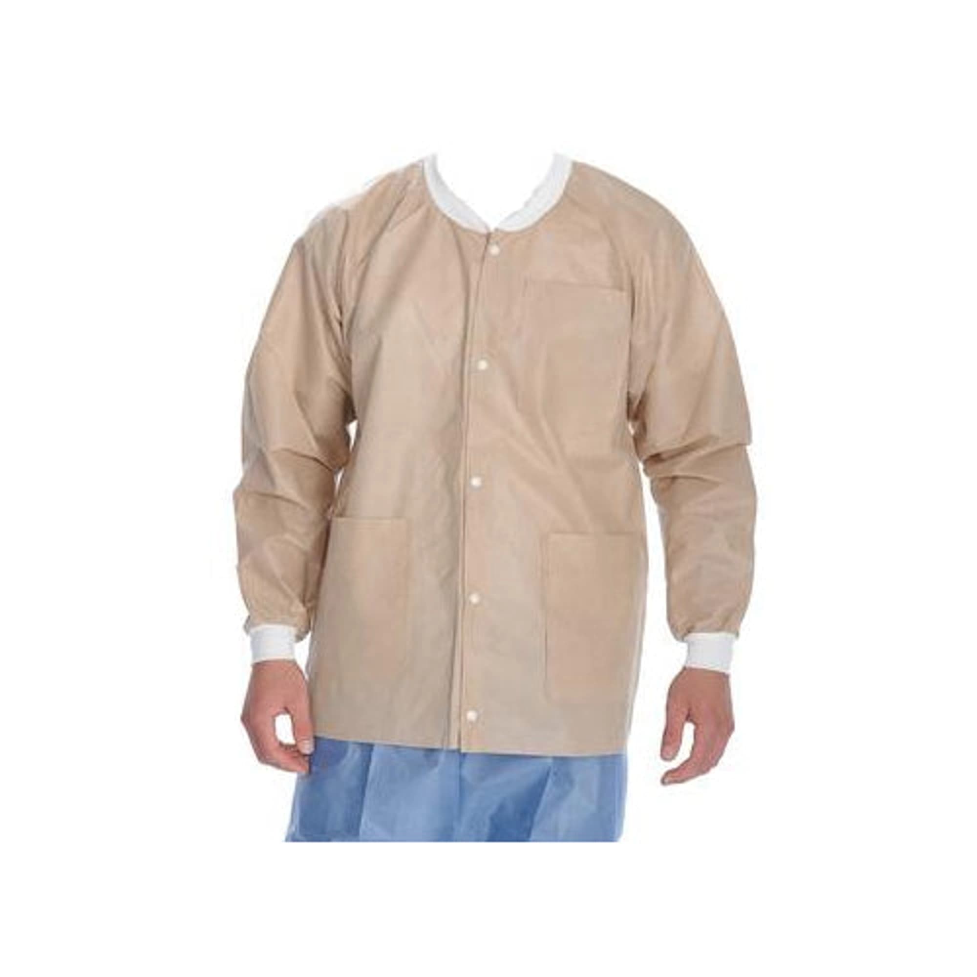ValuMax Extra-Safe Hip-Length Lab Jackets, Tan, Large, 10/Pack, SMS Fluid-Resistant, AAMI Level 3, Latex-Free - ValuMax - Extrasafe Jackets 10Pk Tan Large - Image 1