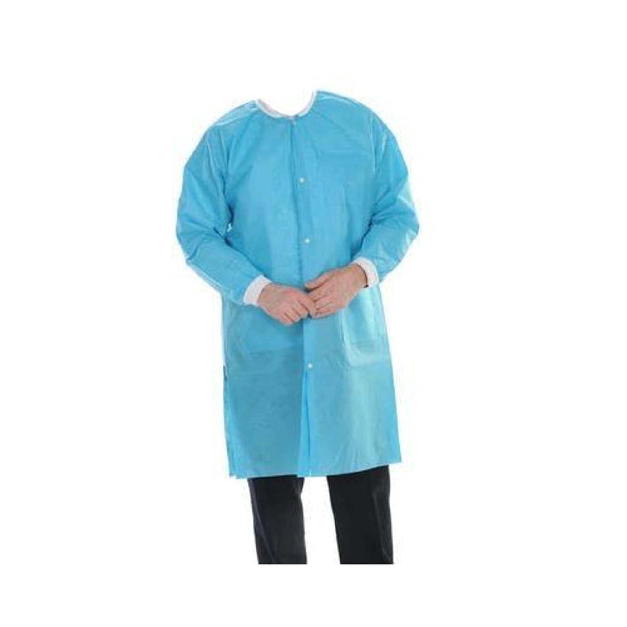 ValuMax Extra-Safe Lab Coats, Aqua, Large, Knee-Length, 3-Layer SMS, Fluid Resistant, AAMI Level 3, 10/Pk - ValuMax - Extrasafe Lab Coats?10Pk Aqua Large - Image 1