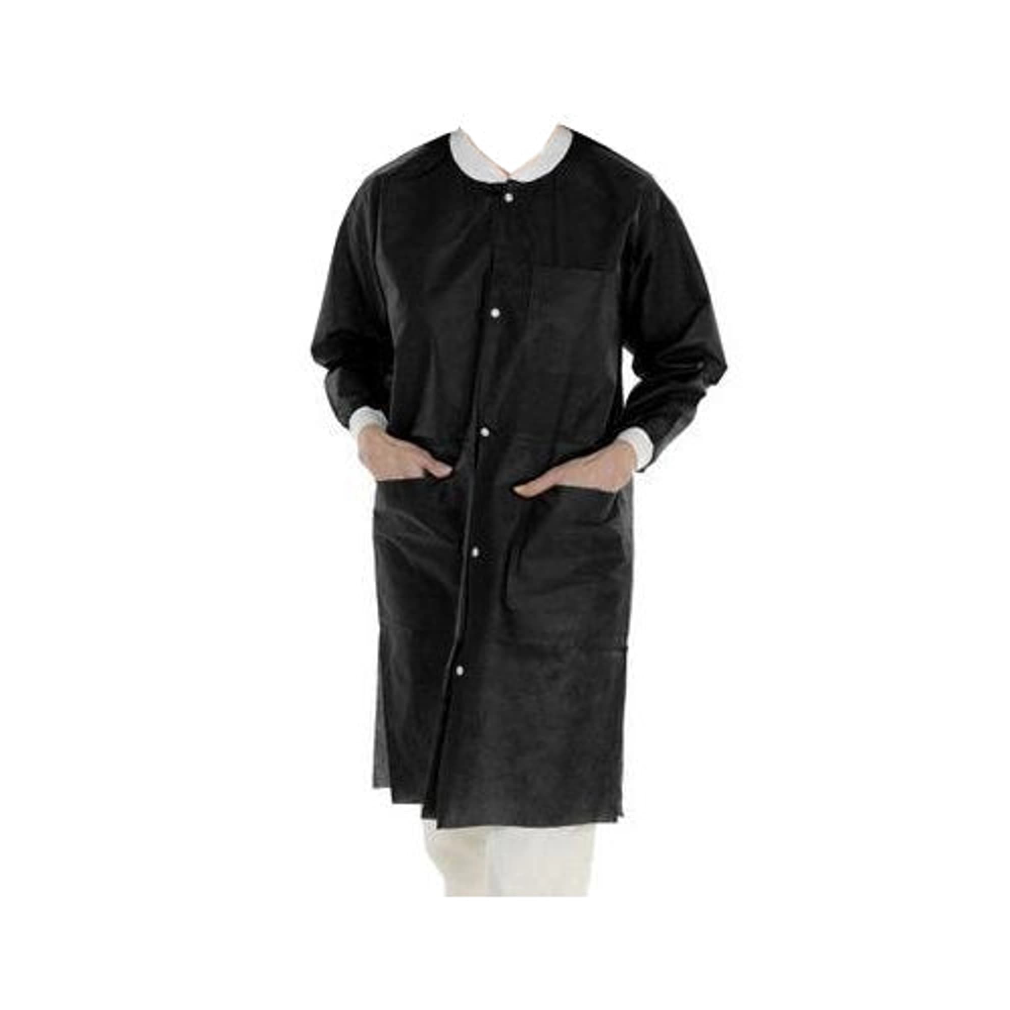 ValuMax Extra-Safe Lab Coats, AAMI Level 3, Black, Medium, Knee-Length, 10/Pk, 3660BKM - ValuMax - Extra-Safe Lab Coats Black Medium 10Pk - Image 1