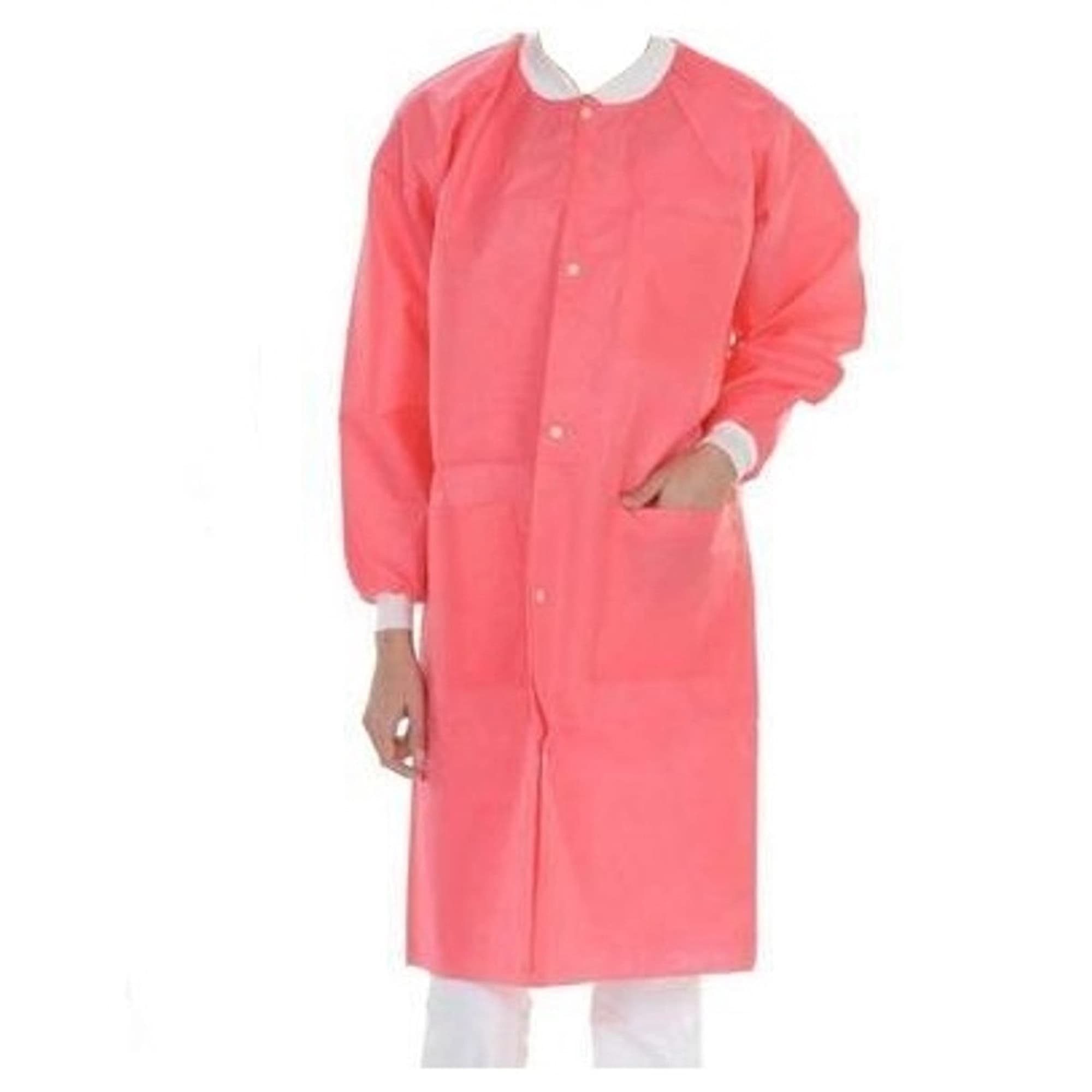 ValuMax Extra-Safe Lab Coats, Coral Pink, Large, Knee-Length, 3-Layer SMS, Fluid Resistant, AAMI Level 3, 10/Pk - ValuMax - Extrasafe Lab Coats 10Pk Pink Large - Image 1
