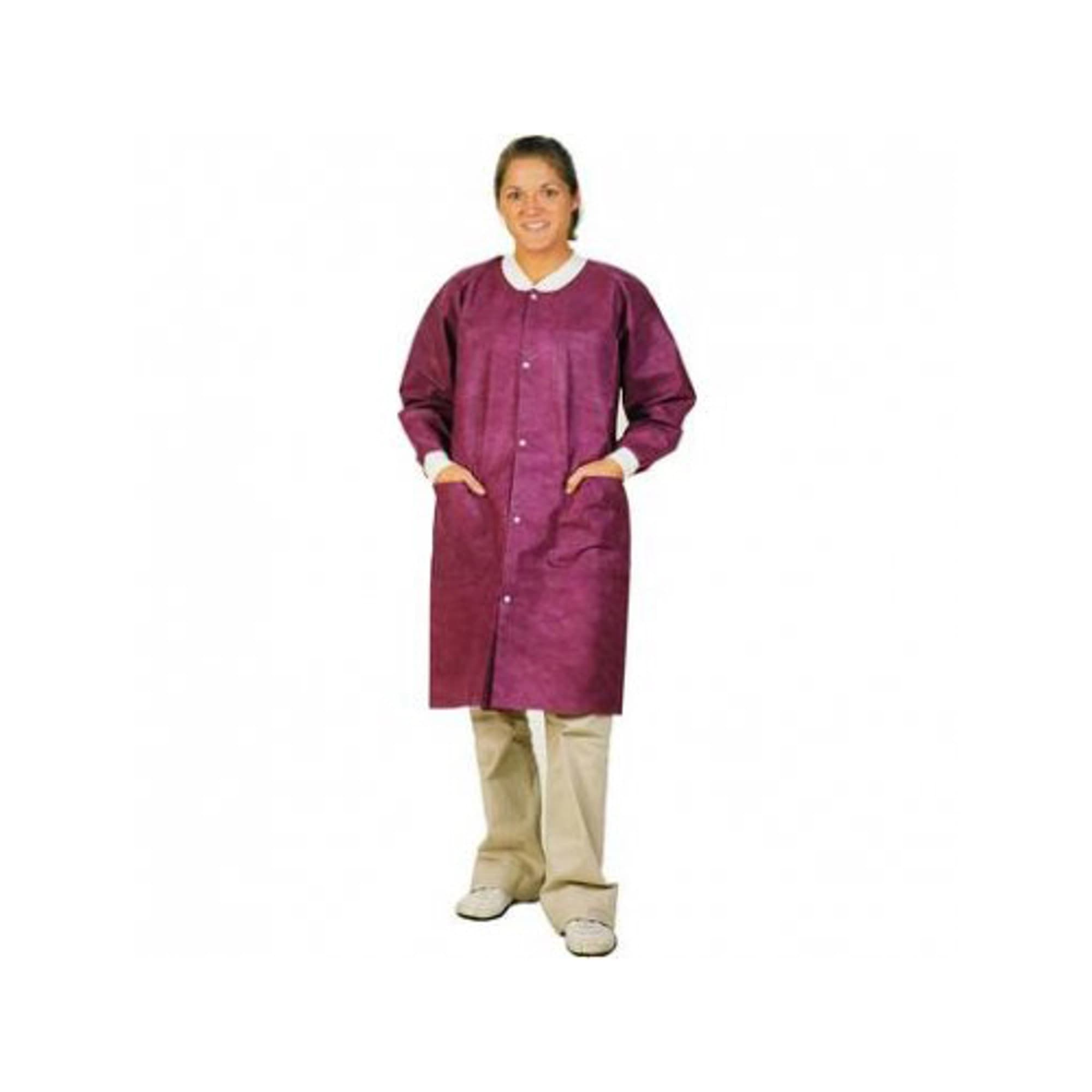 Extra-Safe Knee Length Lab Coats, Cranberry, Small, AAMI Level 3, SMS, 10/Pk, 3660CYS - ExtraSafe Lab Coats, Cranberry, Small, 10/Pk - Image 1