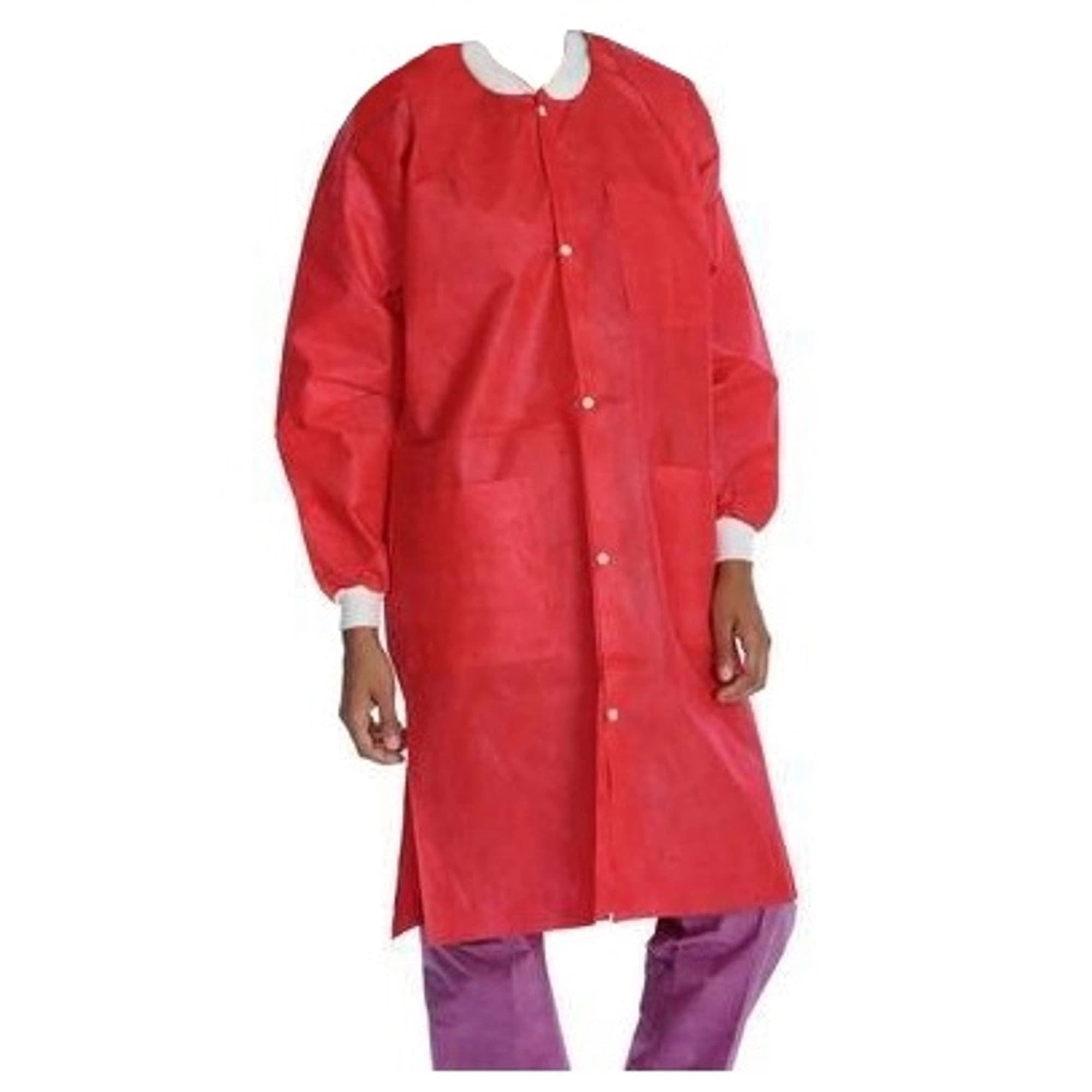 ValuMax Extra-Safe Lab Coat, Red, 2X-Large, Knee-Length, 3-Pocket, 10/Pk - ValuMax - Extrasafe Lab Coats10Pk Red 2Xl - Image 1
