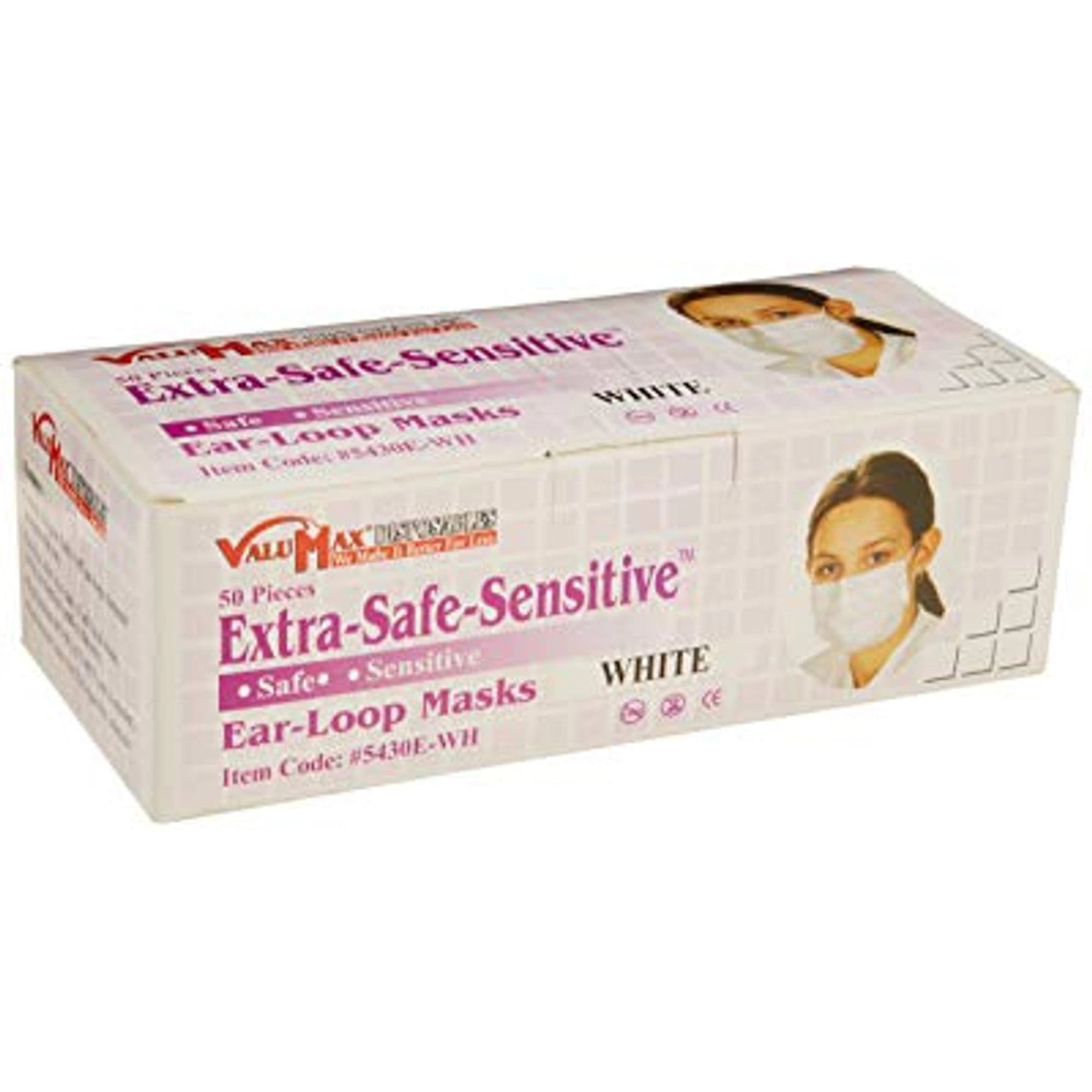 ValuMax Extra-Safe Sensitive Ear-Loop Masks, White, ASTM Level 3, 50/Box, 5430E-WH - ExtraSafe Sensitive Ear-Loop Masks, White, 50/Bx - Image 1