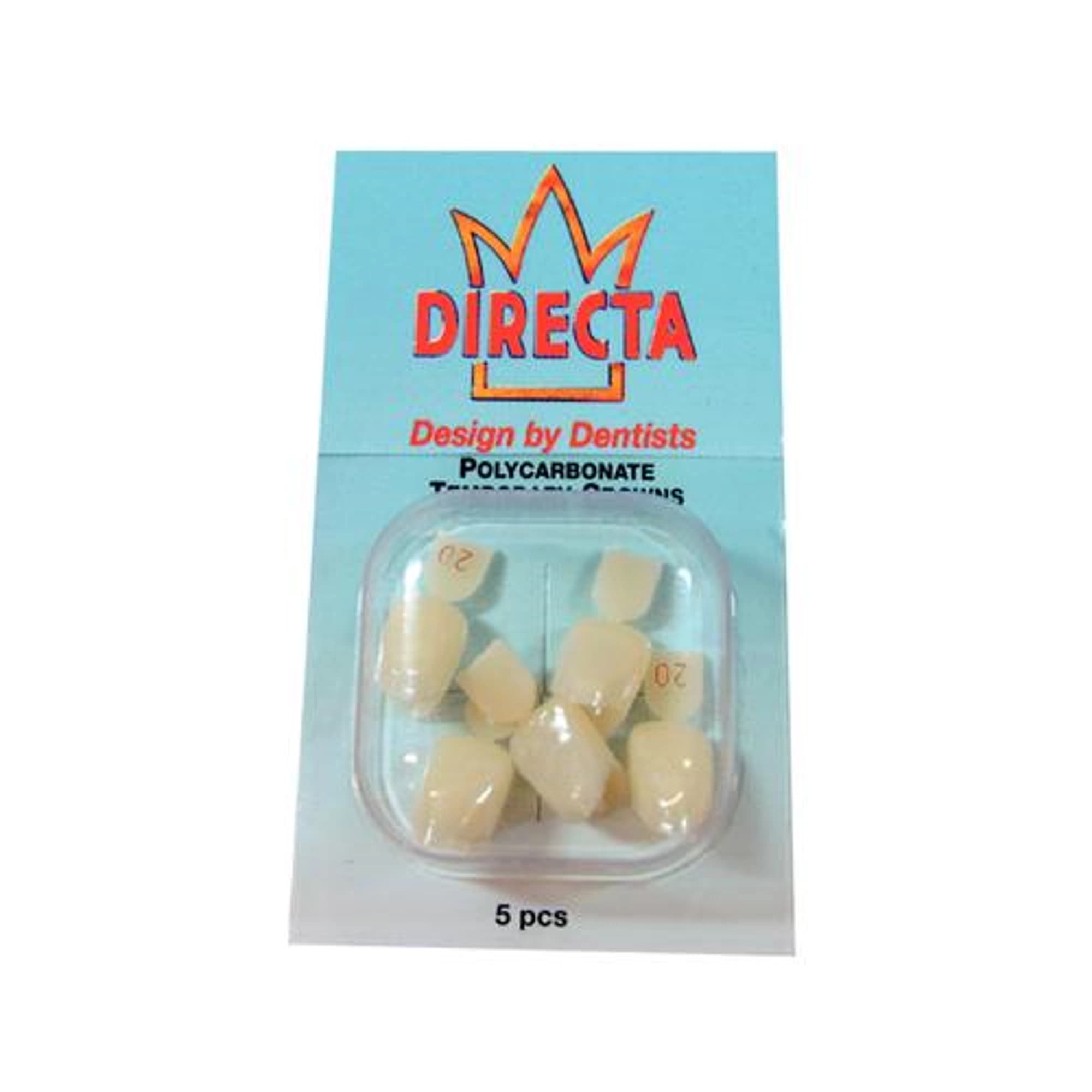 Directa Polycarbonate Temporary Crown #20, Upper Lateral, Translucent, Refill Pack of 5, 609220 - Directa - Directa Poly Crown #20 - Image 1