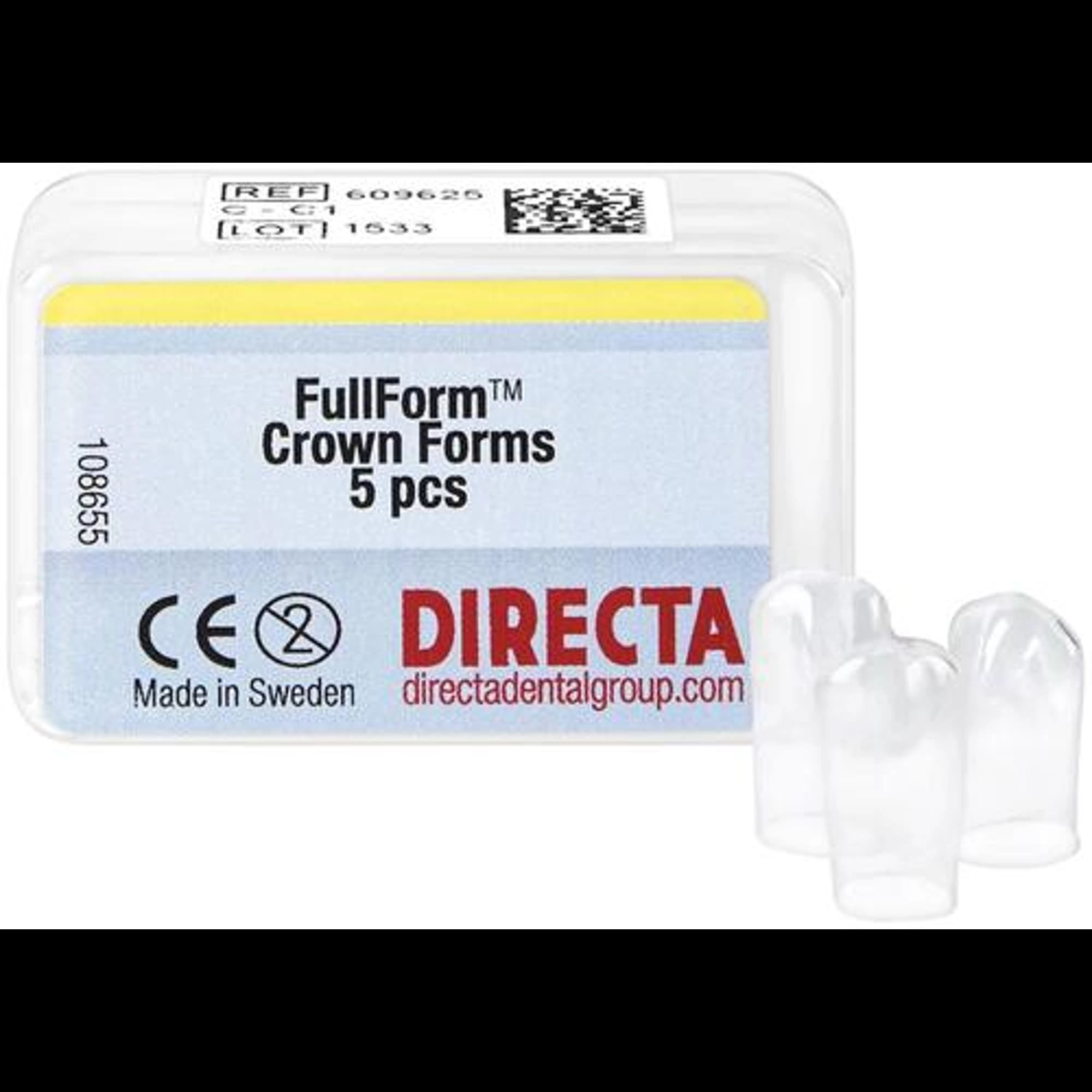 Directa Dental FullForm C-1 (C System) Preformed Polycarbonate Crown, Size 7.72 mm x 7.936 mm - Directa - Fullform C-1 (C System) - Image 1