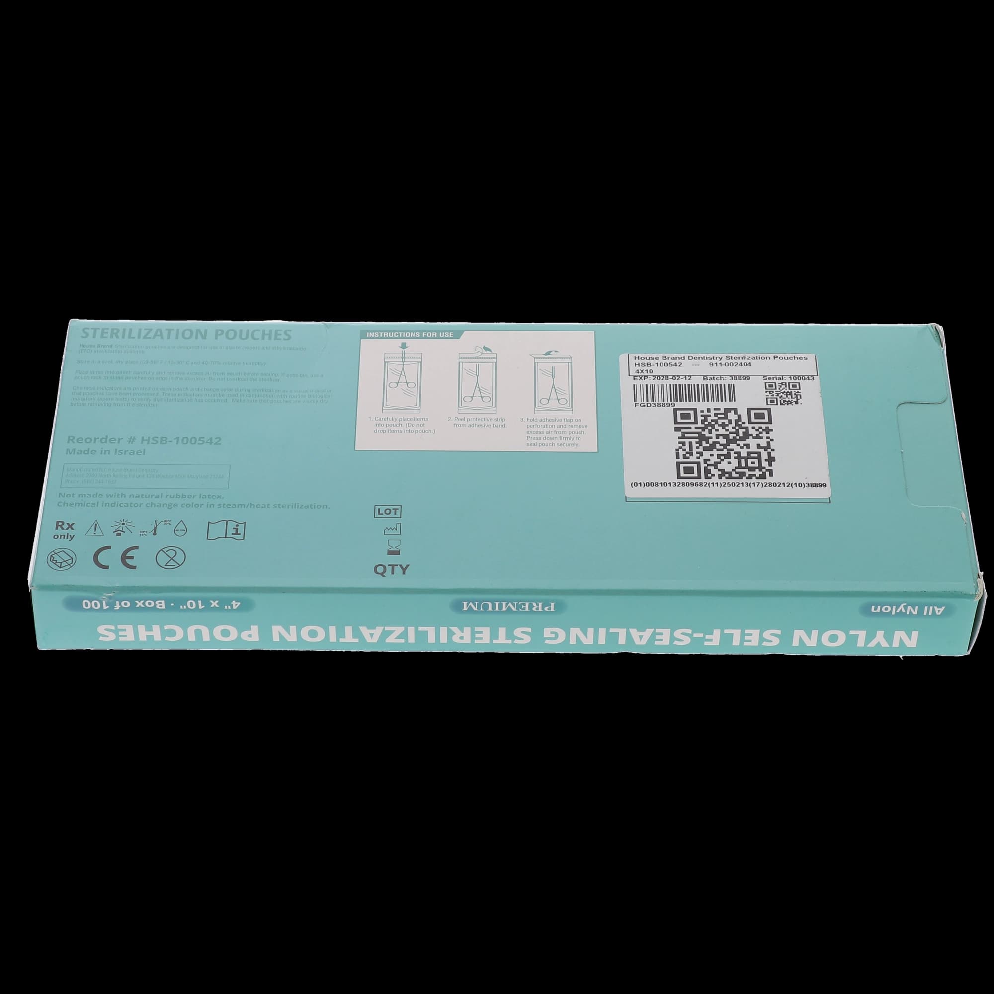 Self-Sealing Sterilization Pouch, Nylon, 4" x 10", 100/Box, 100542 thumbnail 3