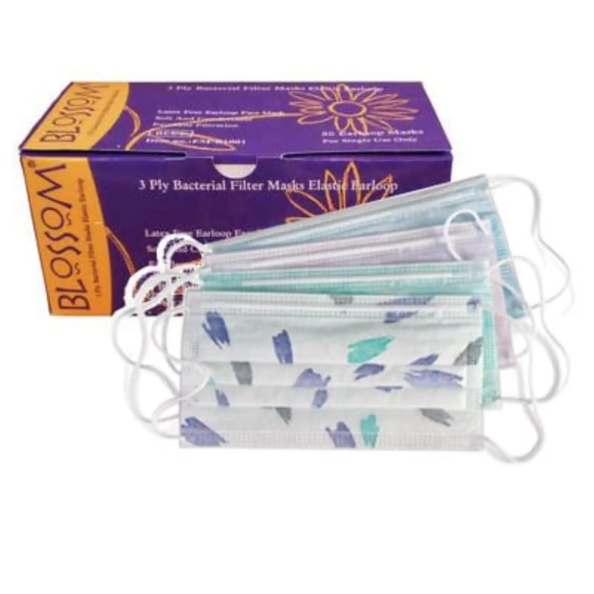 Blossom Multicolor Ear-Loop Face Mask, Latex-Free, Soft 3-Ply, Non-Allergenic, 50/Box - Blossom Multicolor Ear-Loop Face Mask Latex-Free 50/box Made Of Soft 3-Ply Non-Allergenic - Image 1