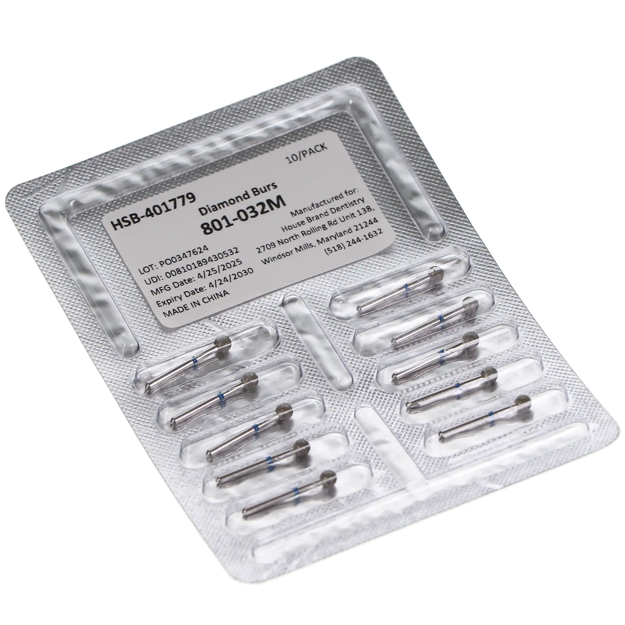 HSB House Brand Round Diamond Bur 801-032M, Medium Grit, 3.2 mm Head, 10/Pk, 401779 thumbnail 3
