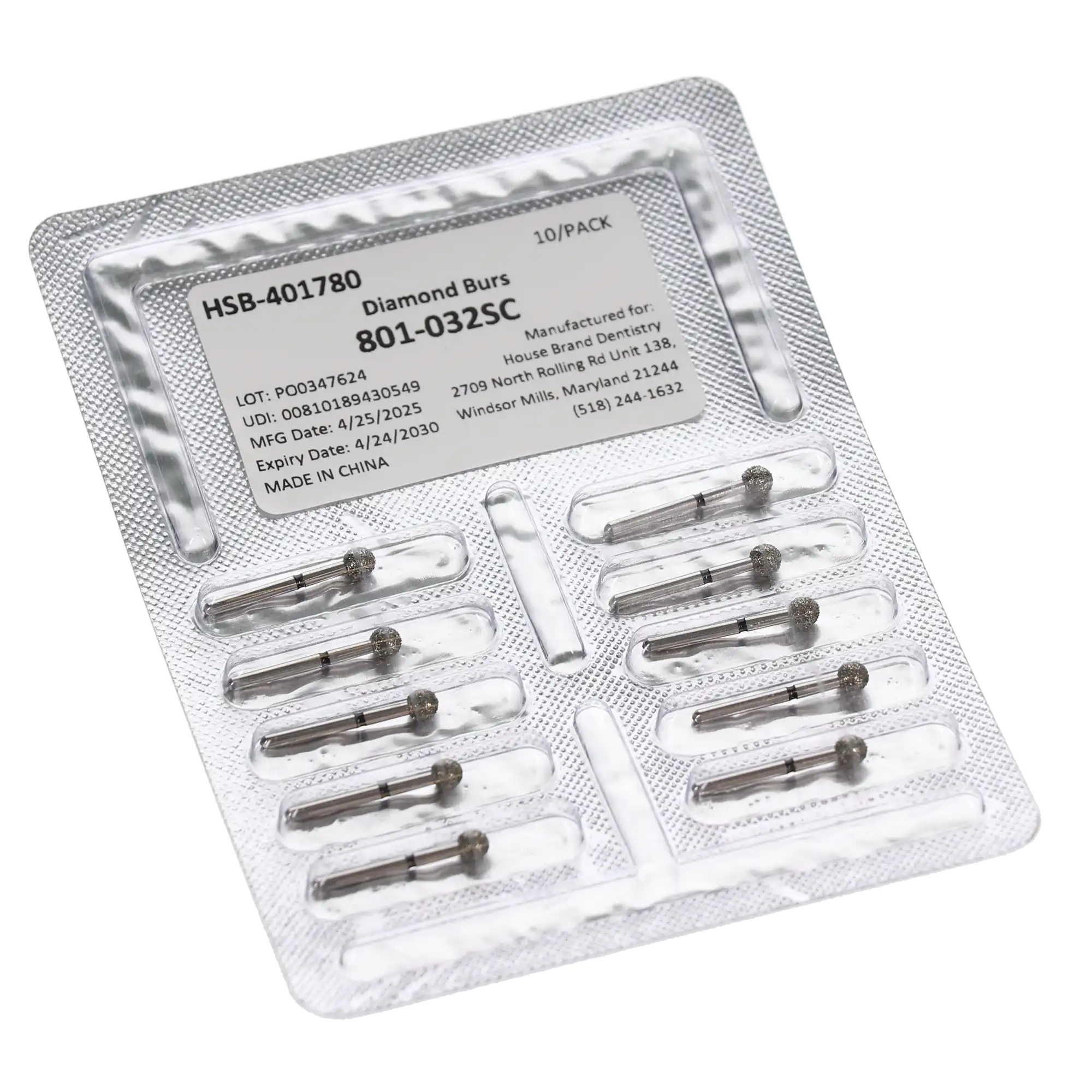 HSB Round Diamond Bur 801-032SC, Super Coarse, 3.2 mm Head, 10/Pk, 401780 thumbnail 3