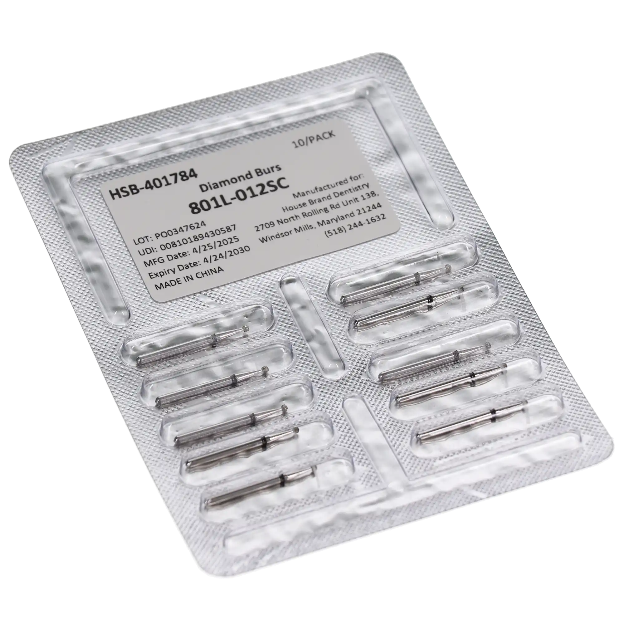 HSB Round Diamond Bur 801L-012SC, Super Coarse, 1.2 mm Head, Long Surgical Length, 10/Pk, 401784 thumbnail 3