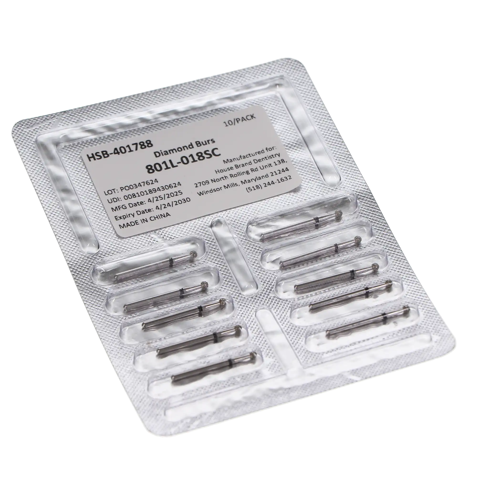 HSB House Brand Round Diamond Bur 801L-018SC, Super Coarse, 1.8 mm Head, Long Surgical Length, 10/Pk, 401788 thumbnail 3