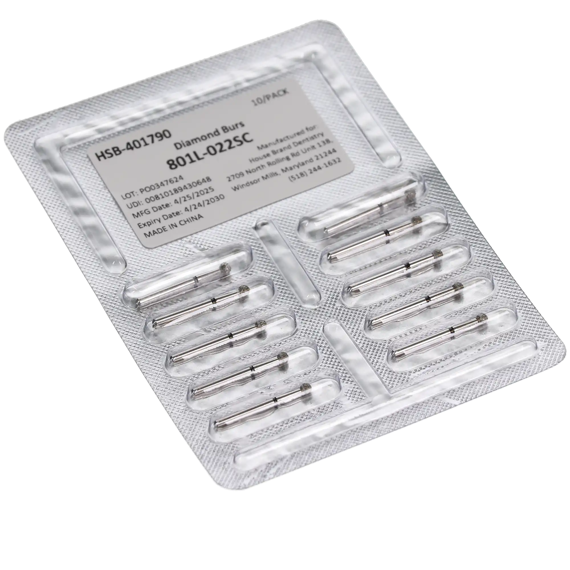HSB House Brand Round Diamond Bur 801L-022SC, Super Coarse, 2.2 mm Head, Long Surgical Length, 10/Pk, 401790 thumbnail 3