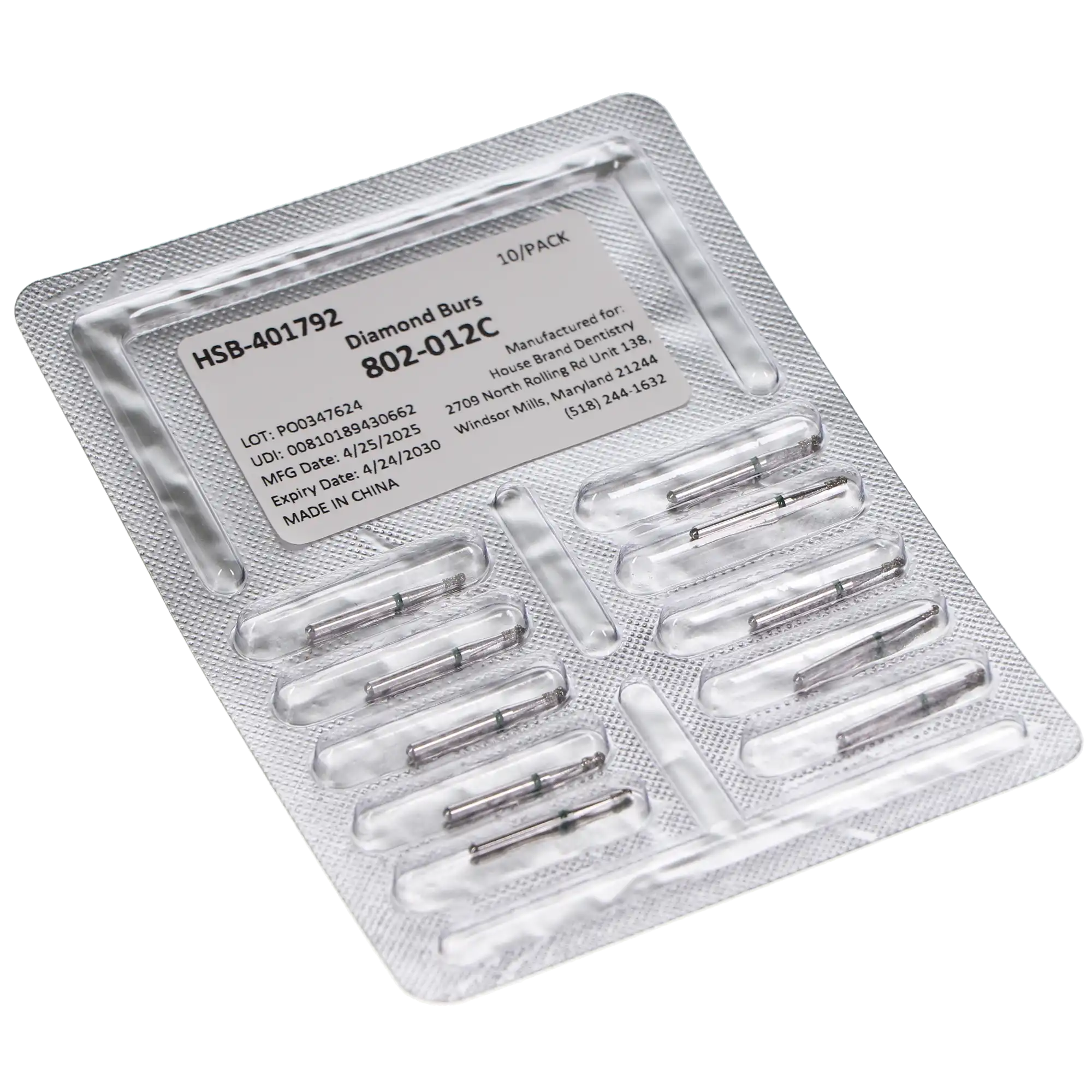 HSB House Brand Round/Neck Diamond Bur, 802-012C, Coarse Grit, 1.2 mm Head, 10/Pk, 401792 thumbnail 3