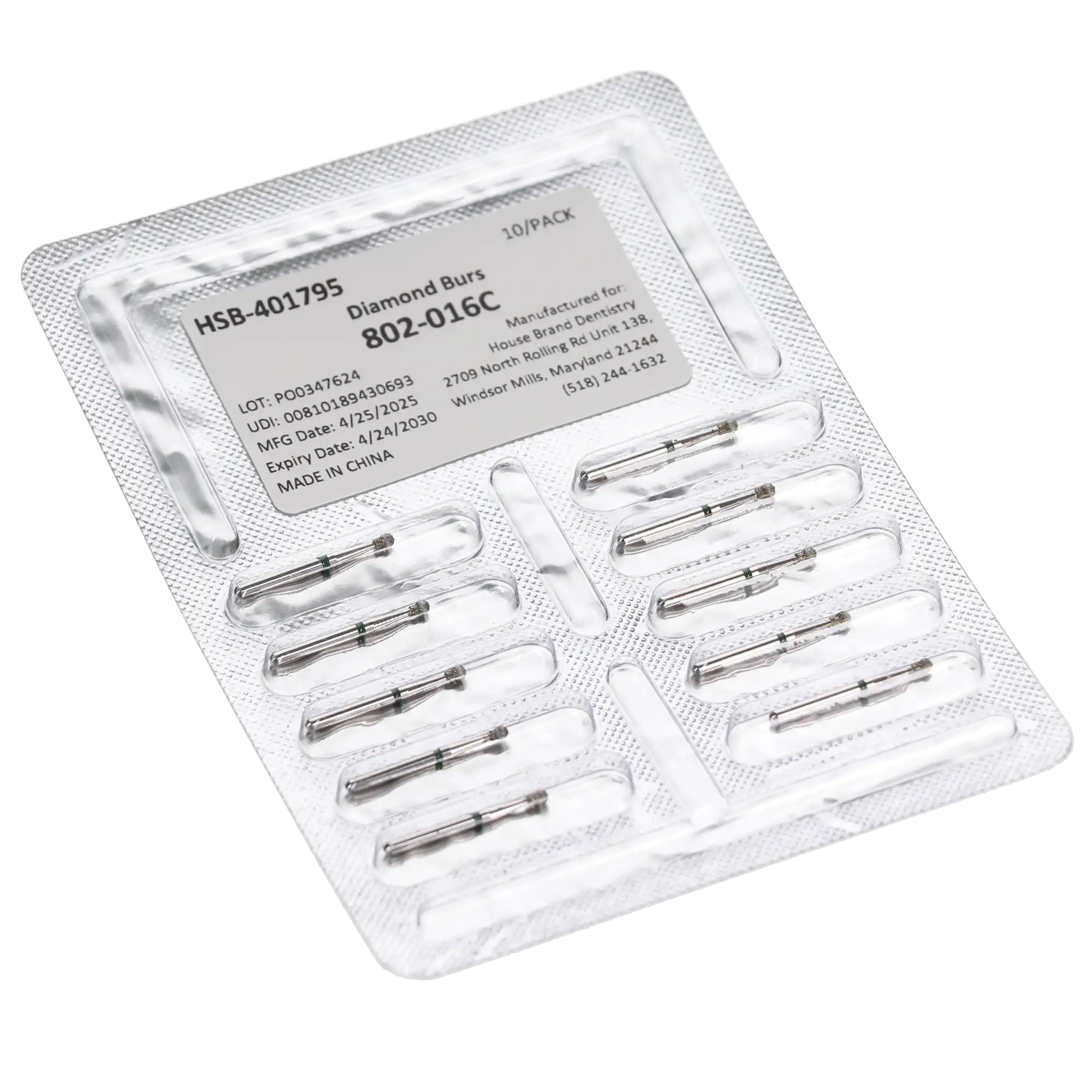 HSB Round/Neck Diamond Bur 802-016C, Coarse Grit, 1.6mm Head, 10/Pk, 401795 thumbnail 3