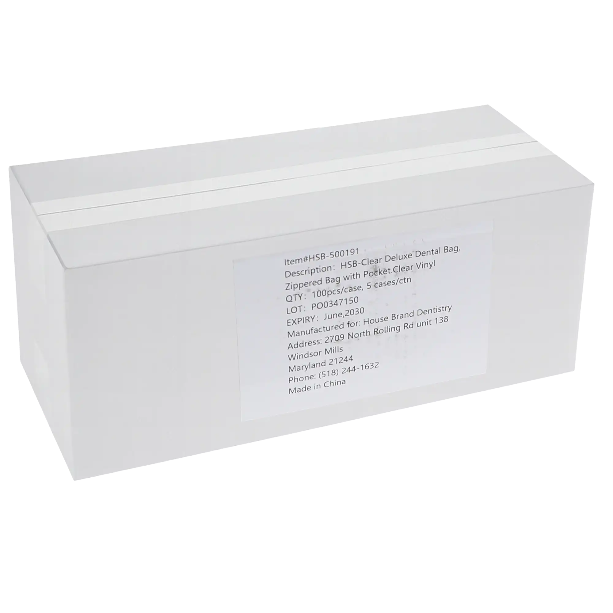 HSB Clear Deluxe Dental Bag, Zippered Bag with Business Card Pocket, Clear Vinyl, 100/Pack thumbnail 3