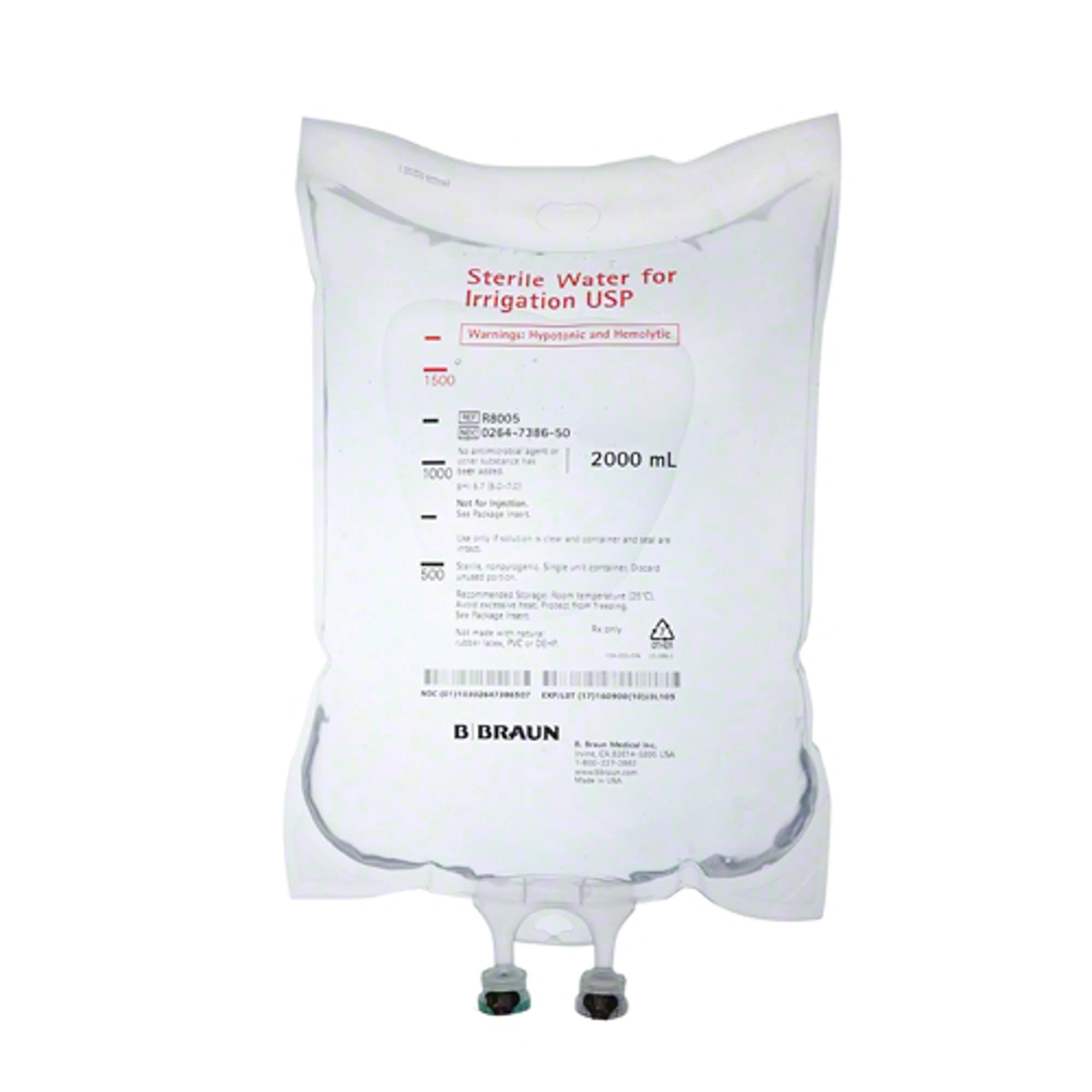 B Braun Sterile Water for Irrigation, USP, 2 Liter Bag, R8005 - Sterile Water For Irrigation, USP, 2 Liter Bag, R8005 - Image 1