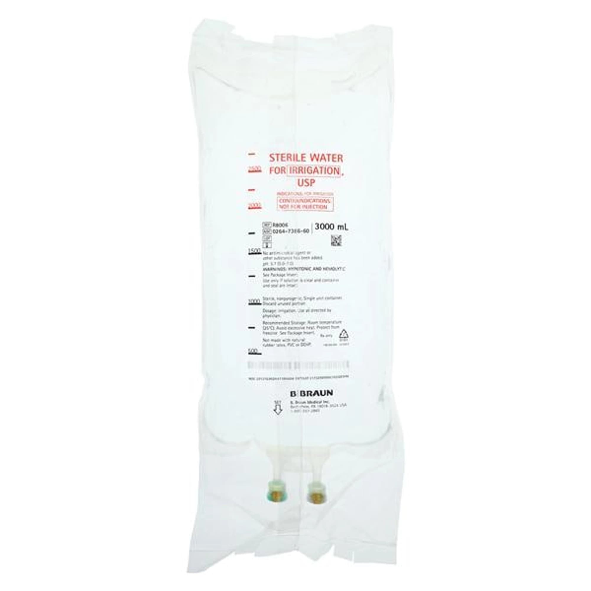 B Braun Sterile Water for Irrigation, USP, 3 Liter Bag, R8006 - Sterile Water For Irrigation, USP, 3 Liter Bag, R8006 - Image 1