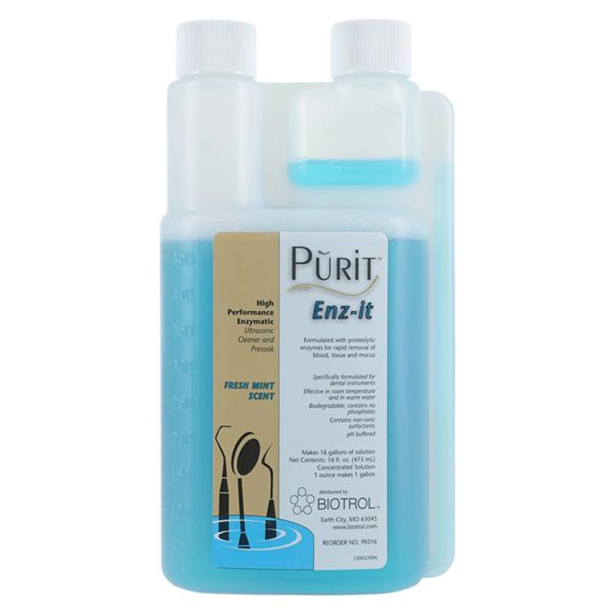 Purit Enz-It Enzymatic Ultrasonic Cleaner Solution & Presoak, 16 oz Bottle, PE016 thumbnail 3
