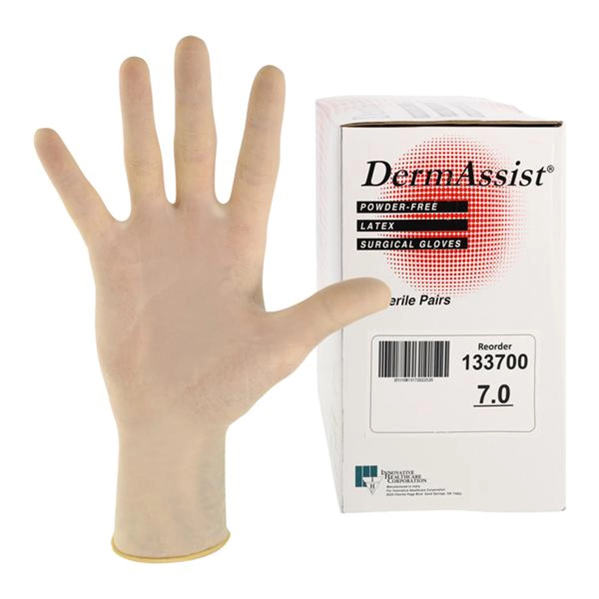 DermAssist Sterile Powder-Free Latex Surgical Gloves, Textured, Size 7, 50 Pairs/Bx, 133700 - Gloves, Surgical, Powder Free (PF), Size 7, Latex, Sterile, Textured Finish, 50 pr/bx, 133700 - Image 1