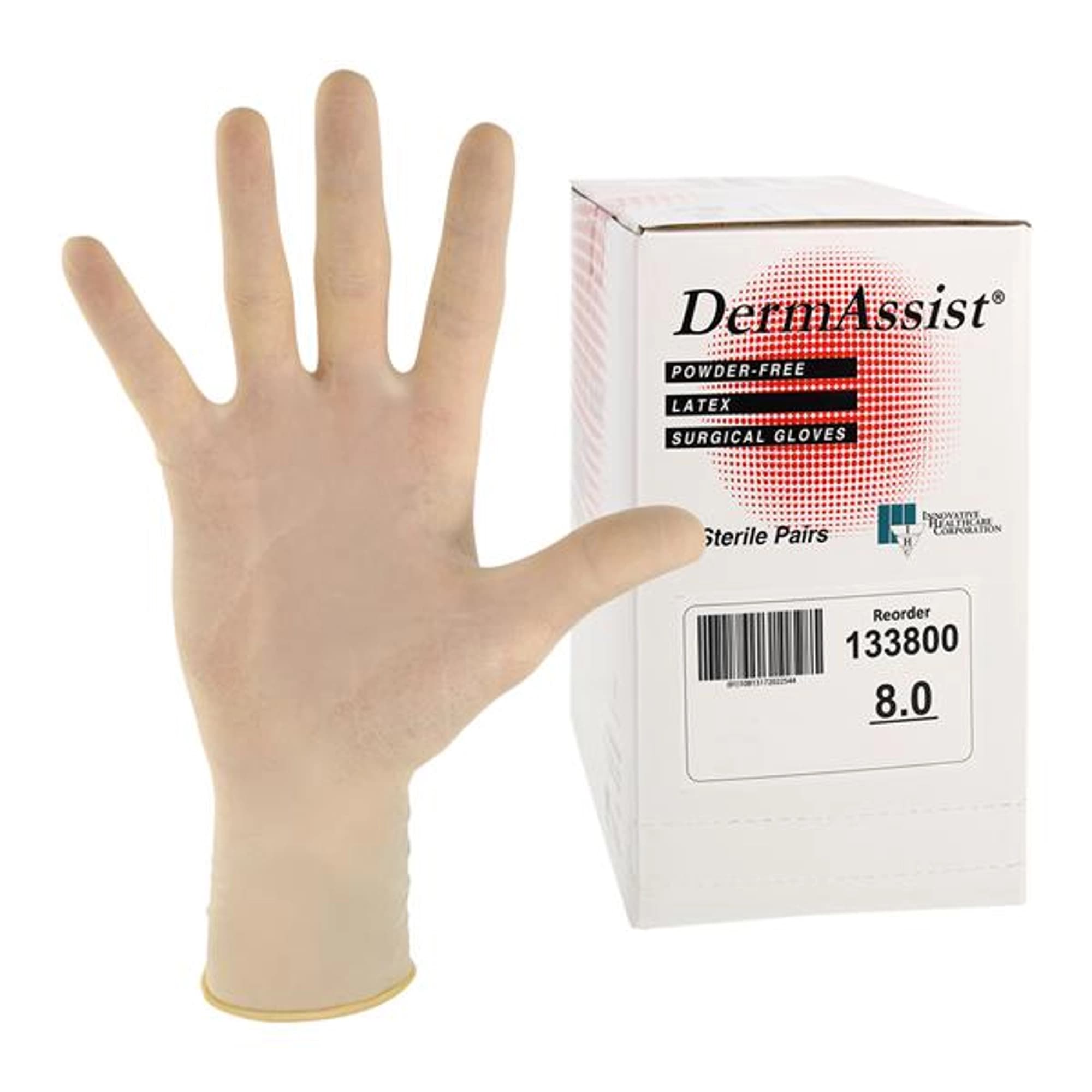 DermAssist Sterile Powder-Free Latex Surgical Gloves, Size 8, Textured, 50 Pairs/Box, 133800 - Gloves, Surgical, Powder Free (PF), Size 8, Latex, Sterile, Textured Finish, 50 pr/bx, 133800 - Image 1