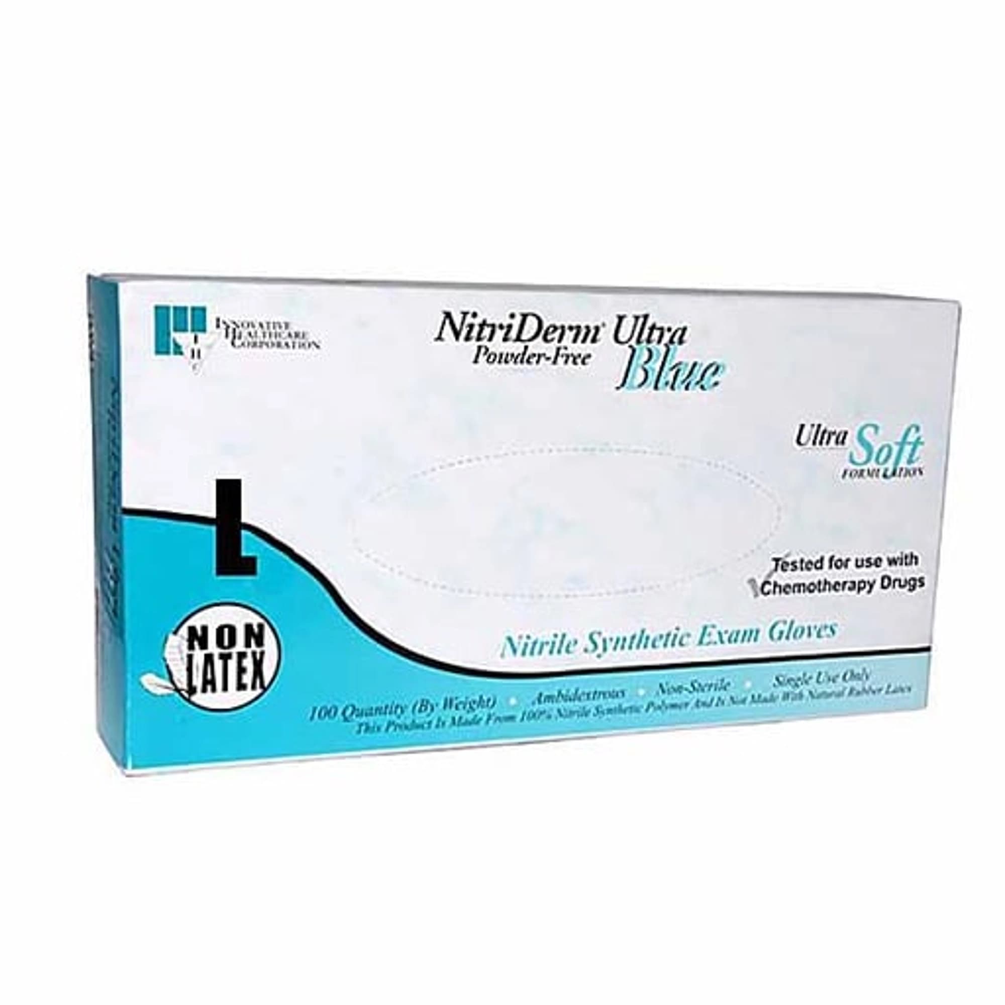 Innovative Healthcare Nitrile Exam Gloves, Large, Chemo Tested, Powder Free, Textured, Blue, 100/Box, 157300 - Gloves, Exam, Large, Nitrile, Chemo Tested, Non-Sterile, PF, Textured, Blue, 100/bx, 157300 - Image 1
