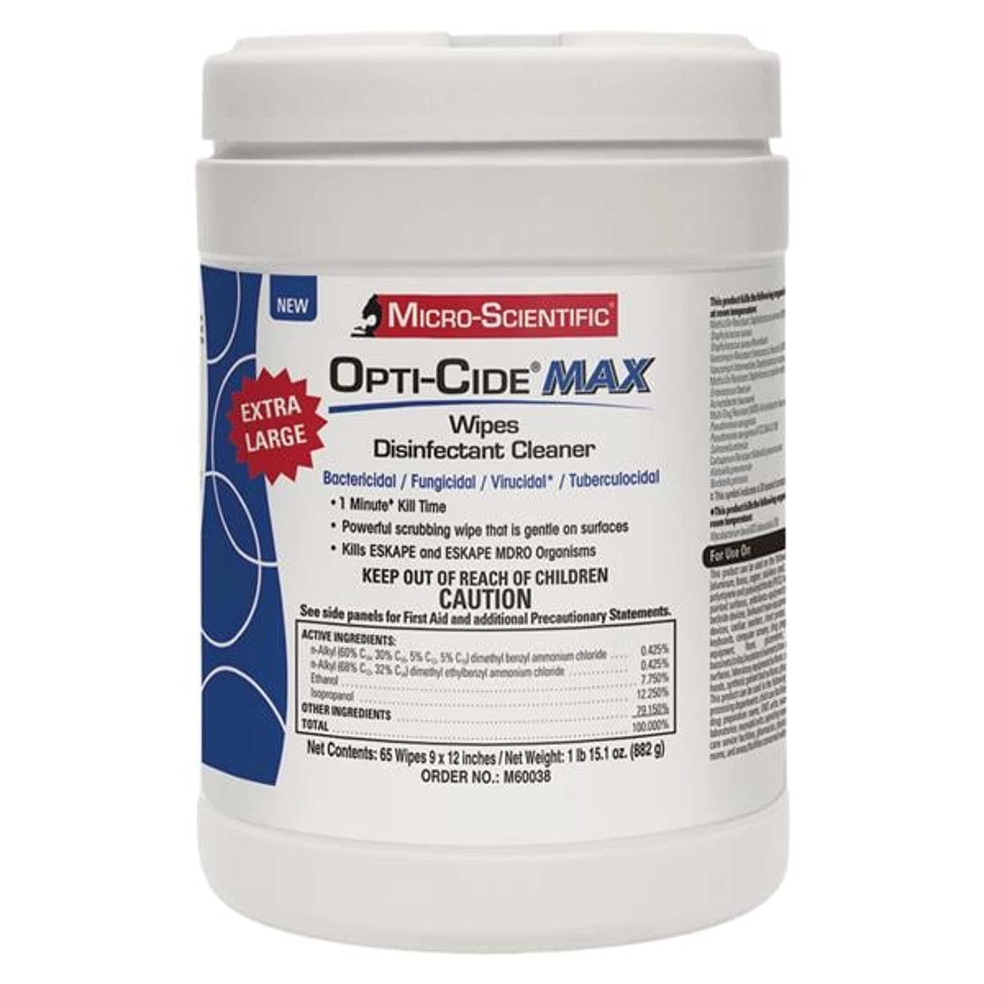 Opti-Cide Max Disinfectant Cleaner Wipes, 9" x 12", 65/Canister, M60038 - Opti-Cide? Max Disinfectant Cleaner, Wipes, 9" x 12", 65/ct, M60038 - Image 1
