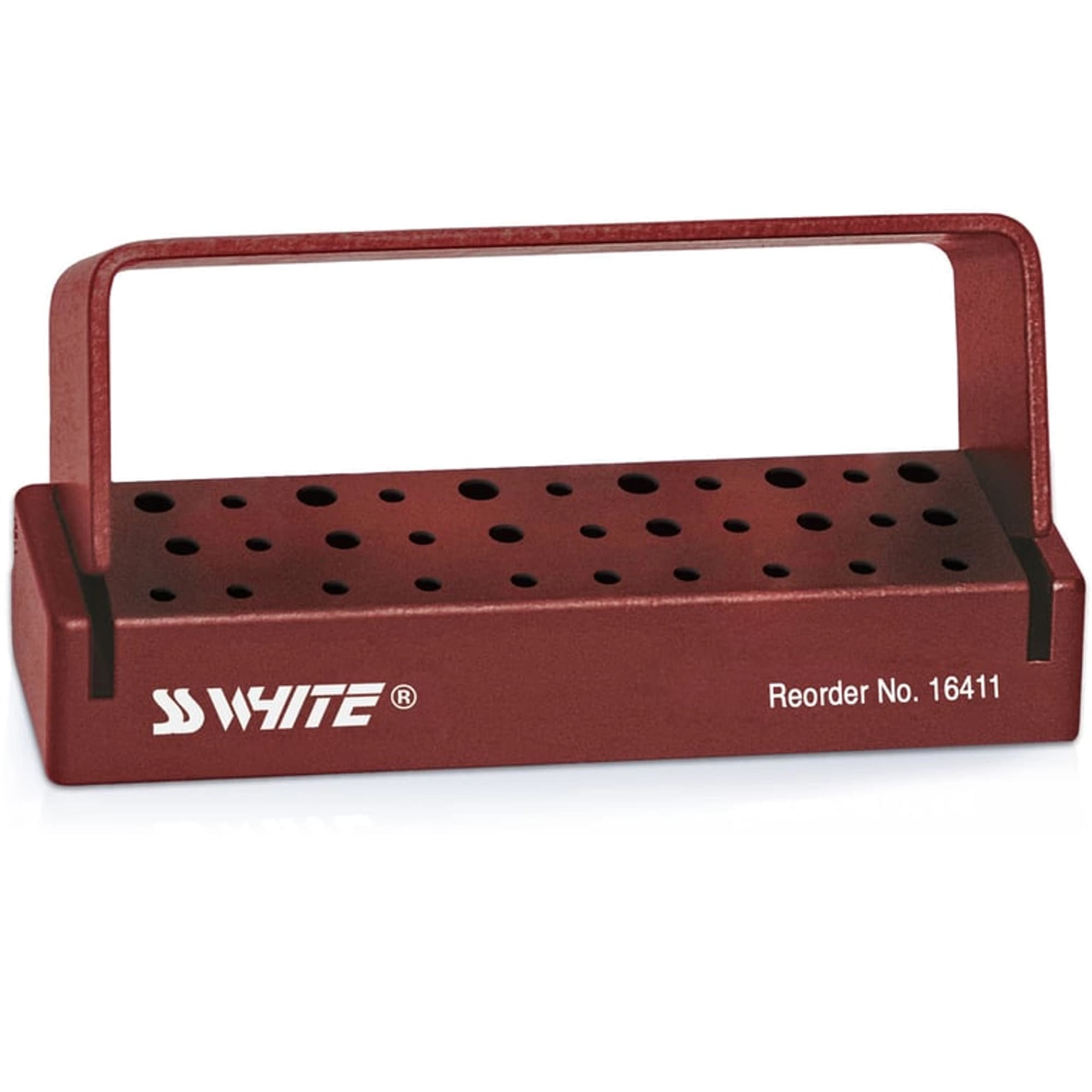 SS White Universal Bur Block, Bordeaux/Red, Autoclavable Aluminum, 30-Hole (20 FG & 10 RA), 1/Pk, 16411 thumbnail 2