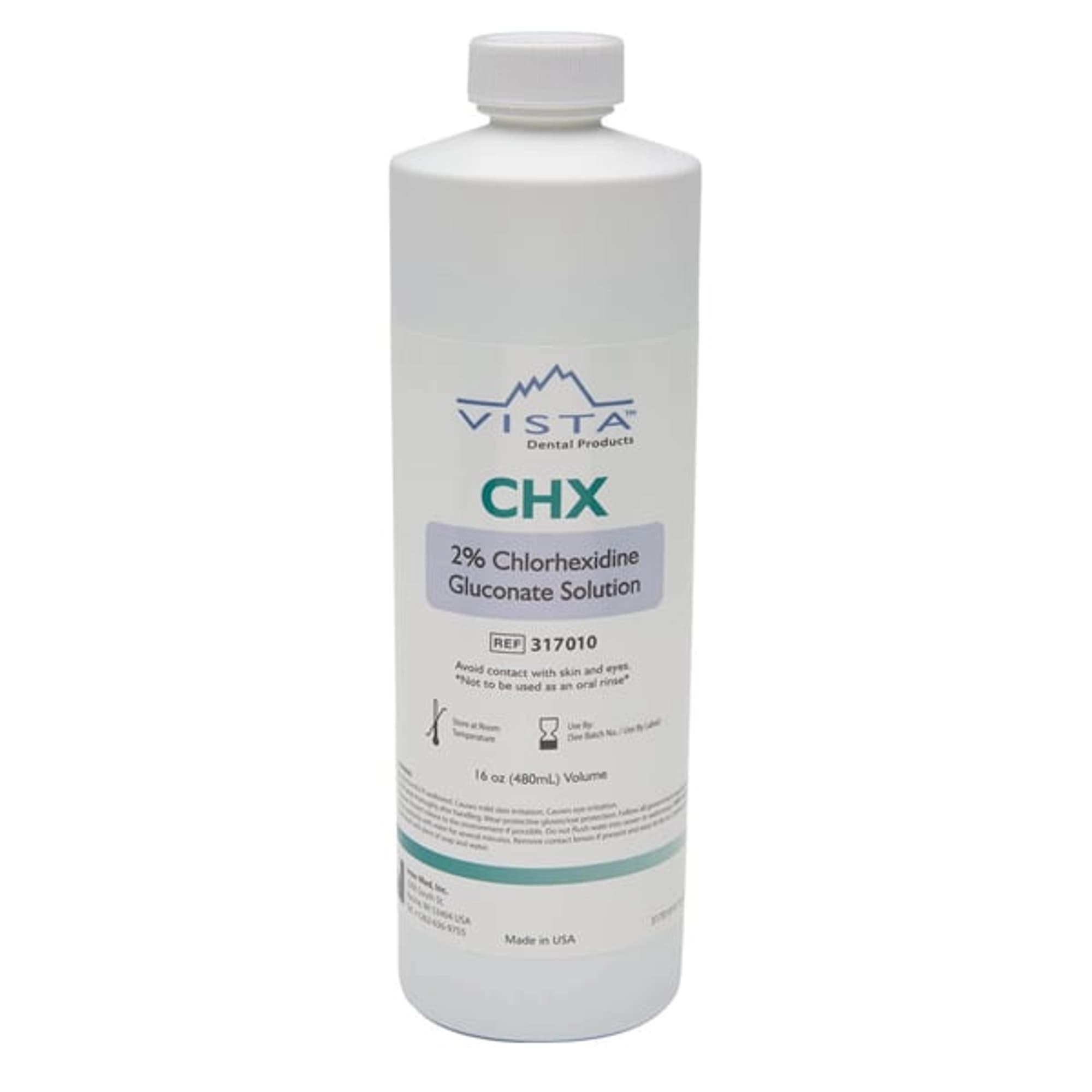 Vista Dental Products CHX-Vista 2% Chlorhexidine Gluconate Solution, 16 oz (480 mL) Bottle, 317010 - Chx Vista 2% CHG Gluconate 16Oz 480Ml | Aids Post Operative Sensitivity Apex - 317010 Single Sealed Bottle ,317010 - Image 1